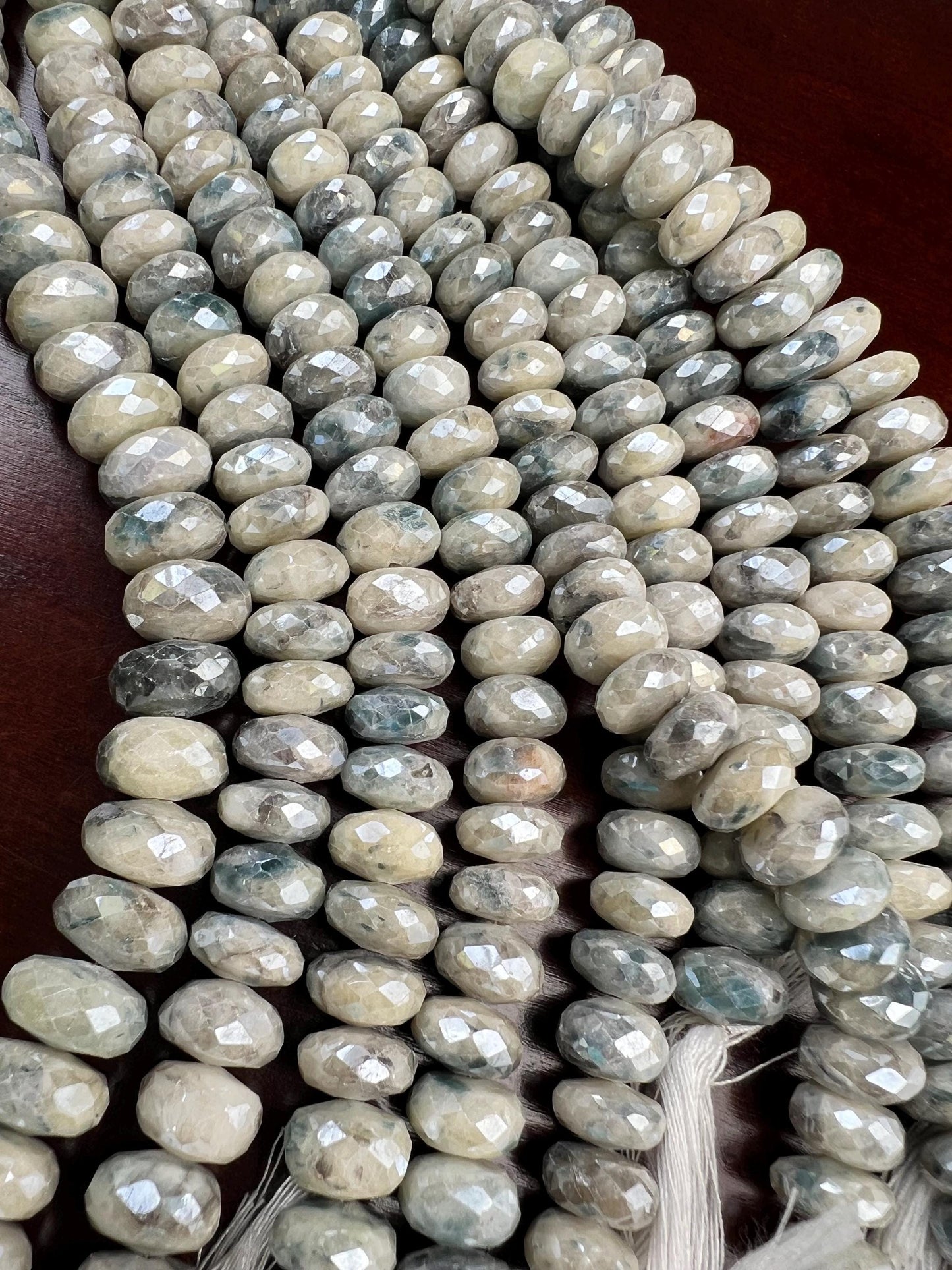 Natural Silverite white Sapphire Faceted White blue Large size Roundel 10.5-11.5mm big Jewelry Making Gemstone Beads 8" strand