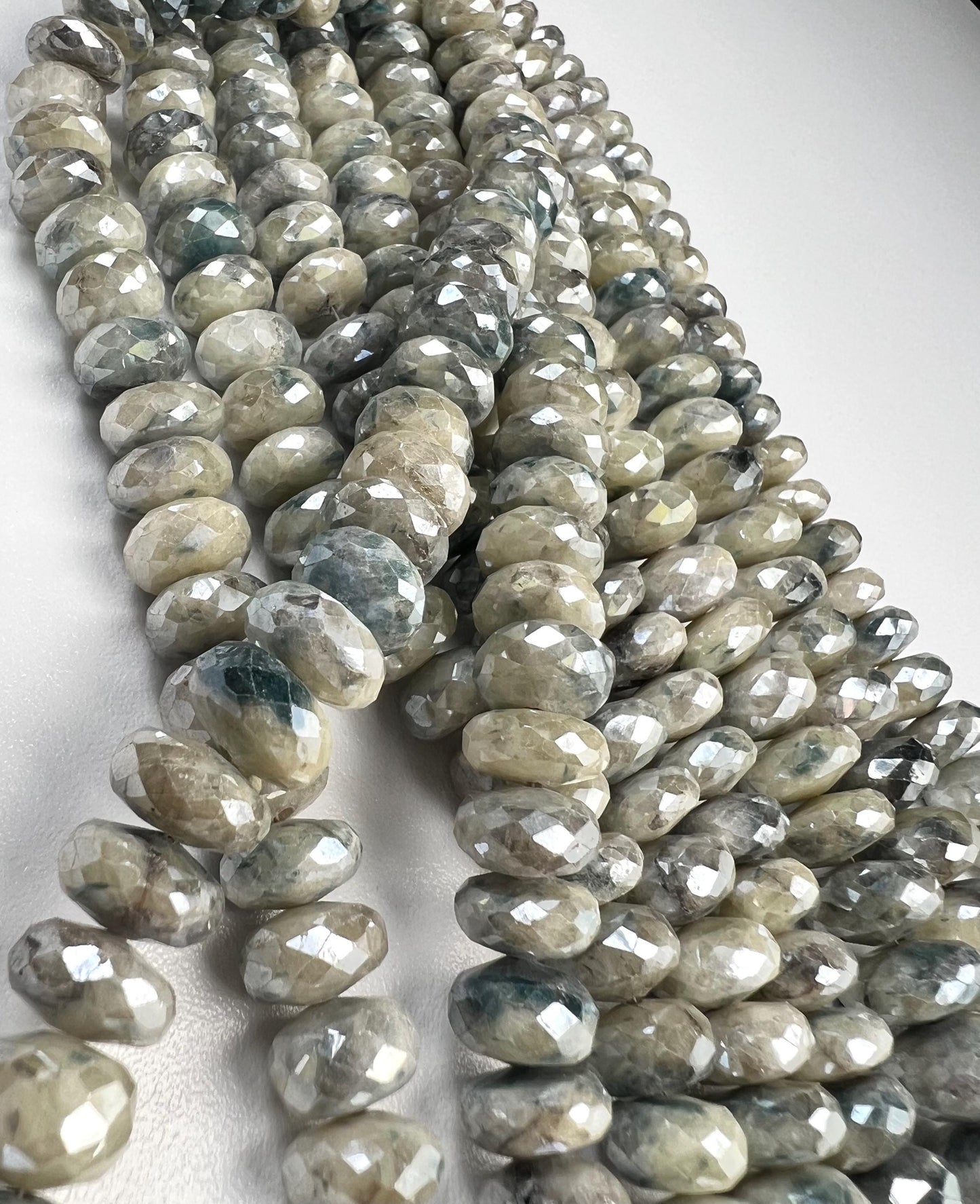 Natural Silverite white Sapphire Faceted White blue Large size Roundel 10.5-11.5mm big Jewelry Making Gemstone Beads 8" strand