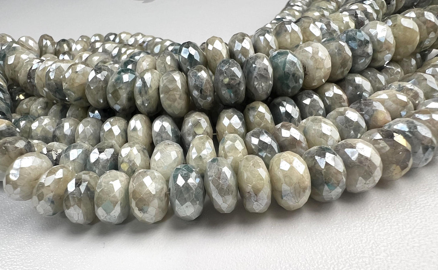 Natural Silverite white Sapphire Faceted White blue Large size Roundel 10.5-11.5mm big Jewelry Making Gemstone Beads 8" strand