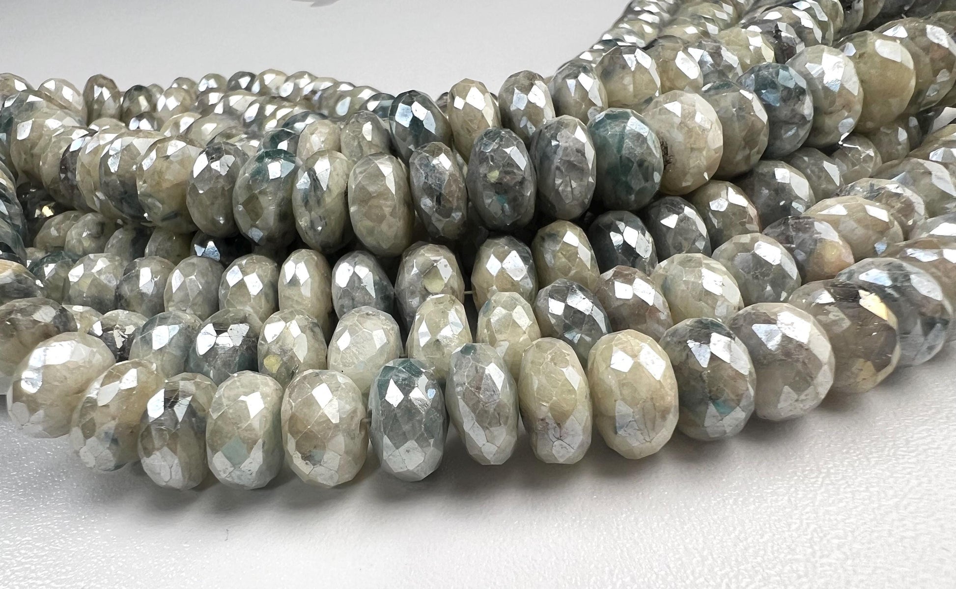 Natural Silverite white Sapphire Faceted White blue Large size Roundel 10.5-11.5mm big Jewelry Making Gemstone Beads 8" strand