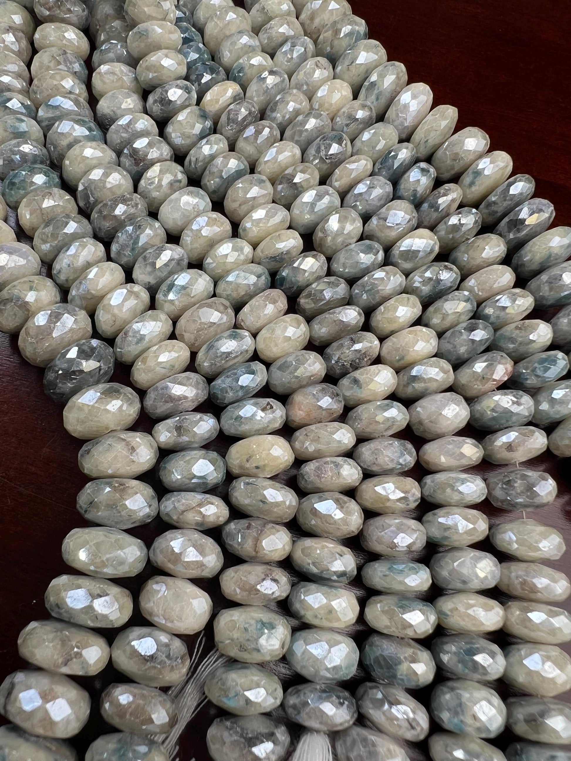 Natural Silverite white Sapphire Faceted White blue Large size Roundel 10.5-11.5mm big Jewelry Making Gemstone Beads 8" strand
