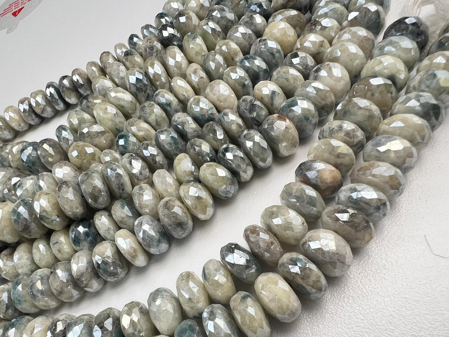 Natural Silverite white Sapphire Faceted White blue Large size Roundel 10.5-11.5mm big Jewelry Making Gemstone Beads 8" strand
