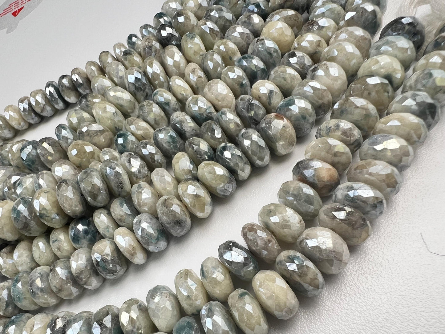 Natural Silverite white Sapphire Faceted White blue Large size Roundel 10.5-11.5mm big Jewelry Making Gemstone Beads 8" strand