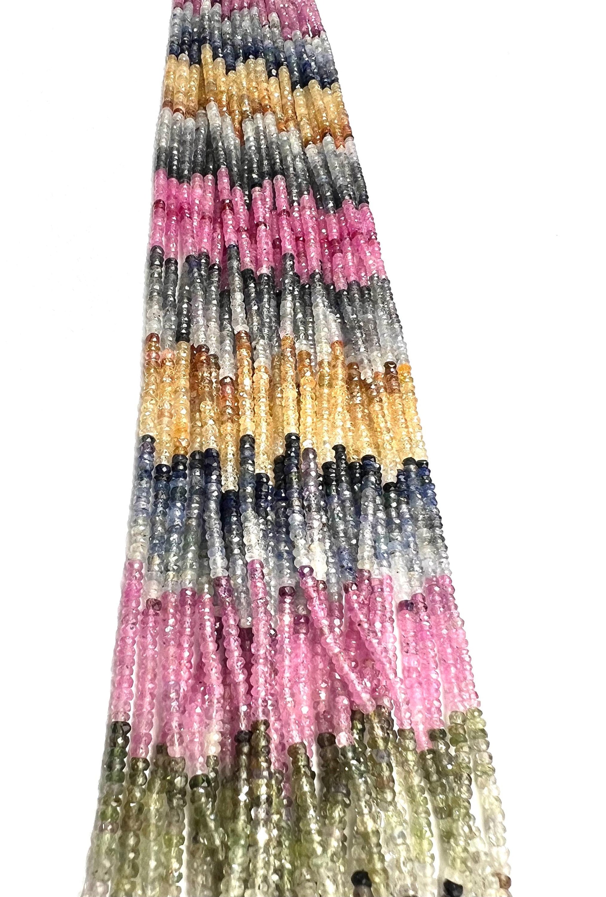 Natural Multi Sapphire 3-3.5mm Faceted Roundel rainbow Gemstone Jewelry making Beads in 7"/14" Strand, High Quality natural sapphire bead