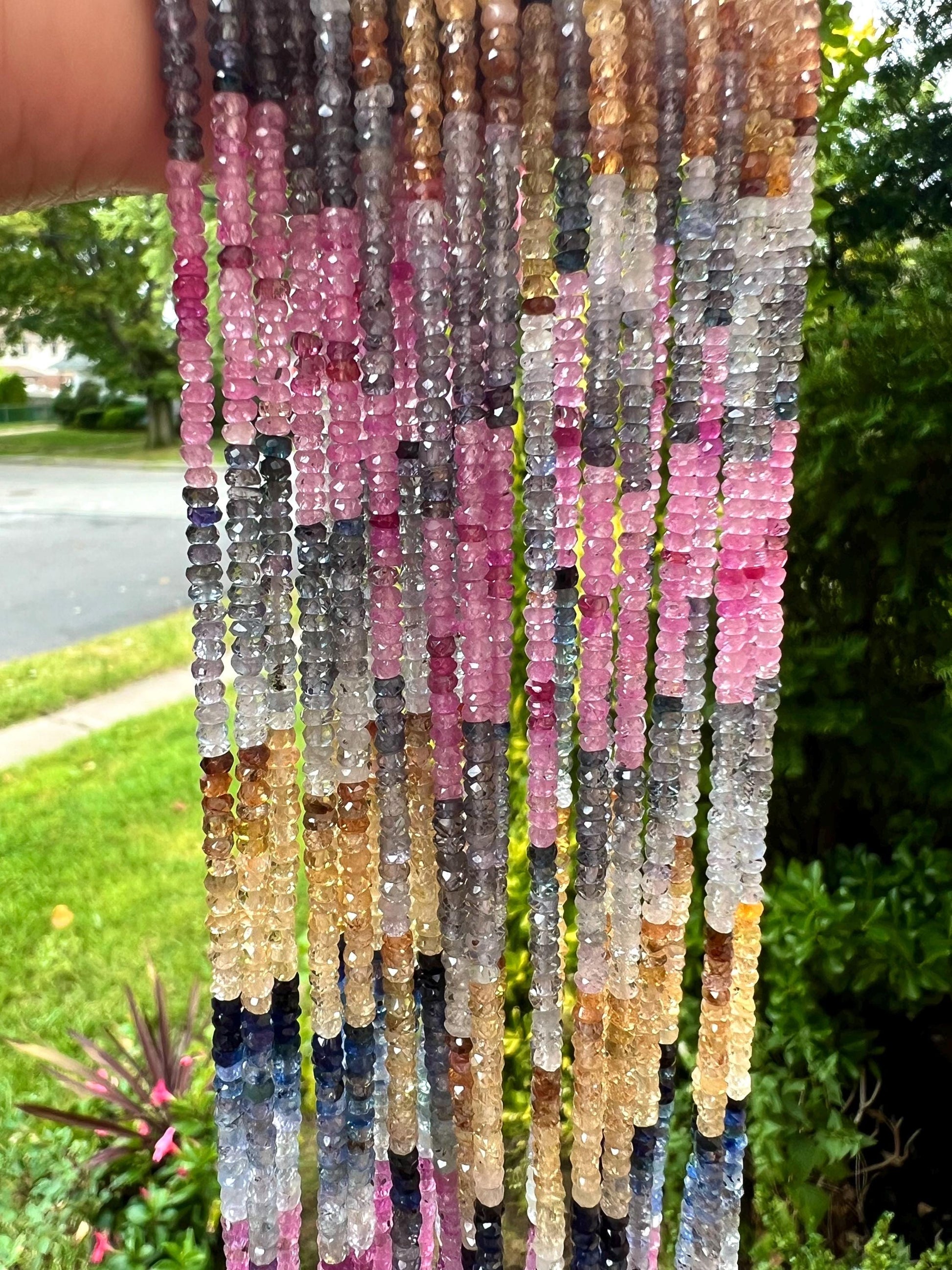 Natural Multi Sapphire 3-3.5mm Faceted Roundel rainbow Gemstone Jewelry making Beads in 7"/14" Strand, High Quality natural sapphire bead