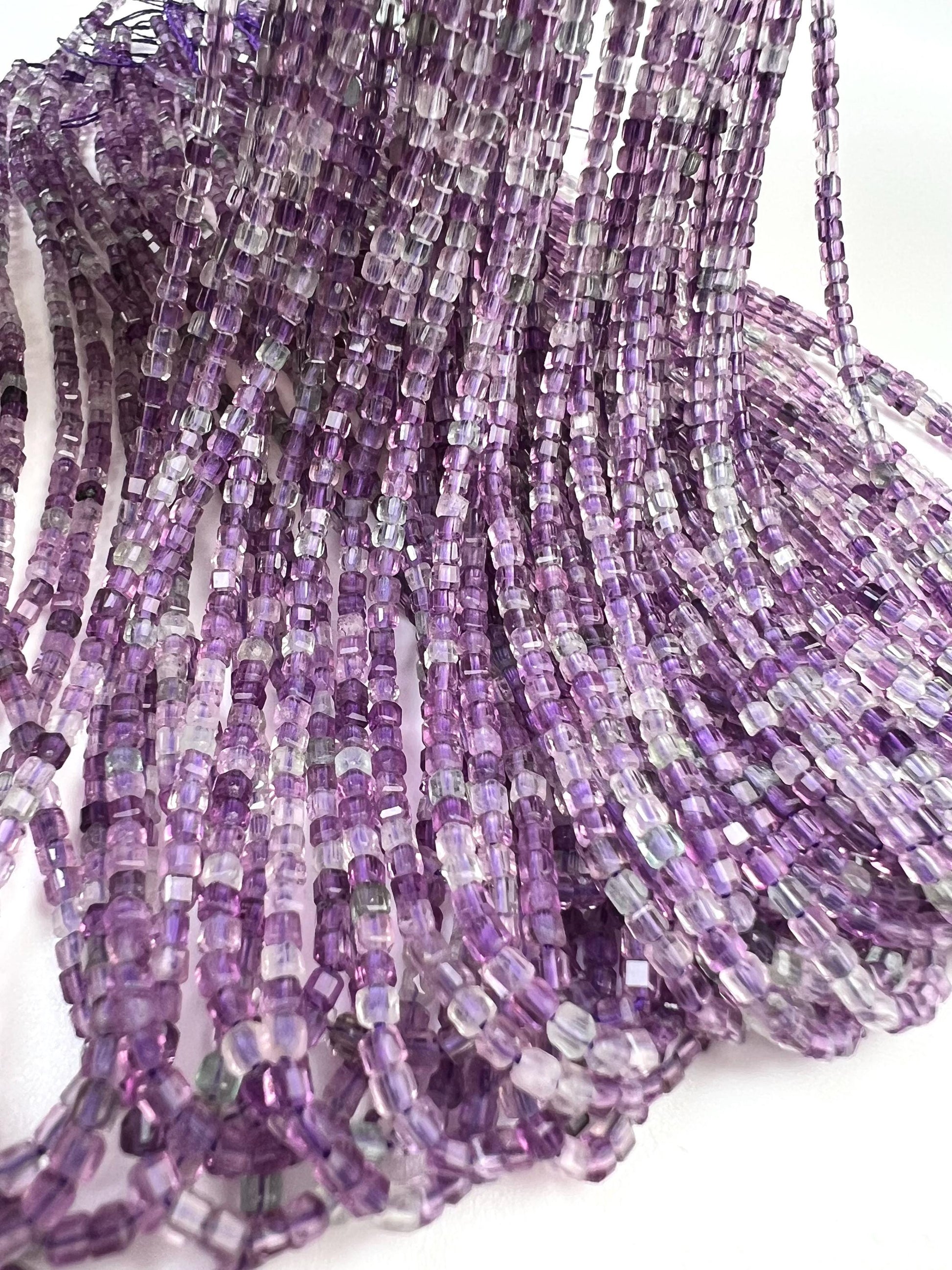 Natural Amethyst Square cube Beads Micro Faceted 2mm Gemstone jewelry making Beads 14”Strand