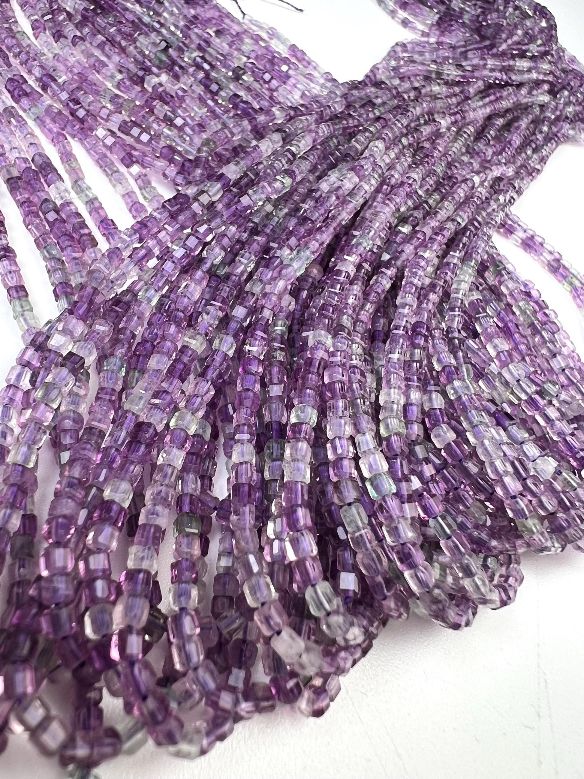 Natural Amethyst Square Beads: Micro Faceted 2mm DIY Gemstone Beads Strand