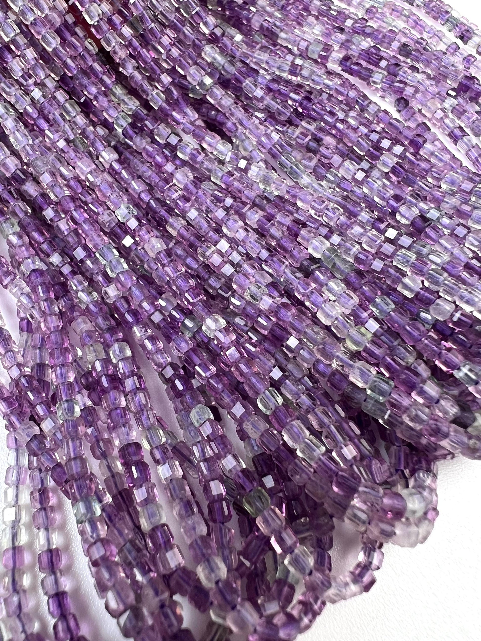 Natural Amethyst Square Beads: Micro Faceted 2mm DIY Gemstone Beads Strand