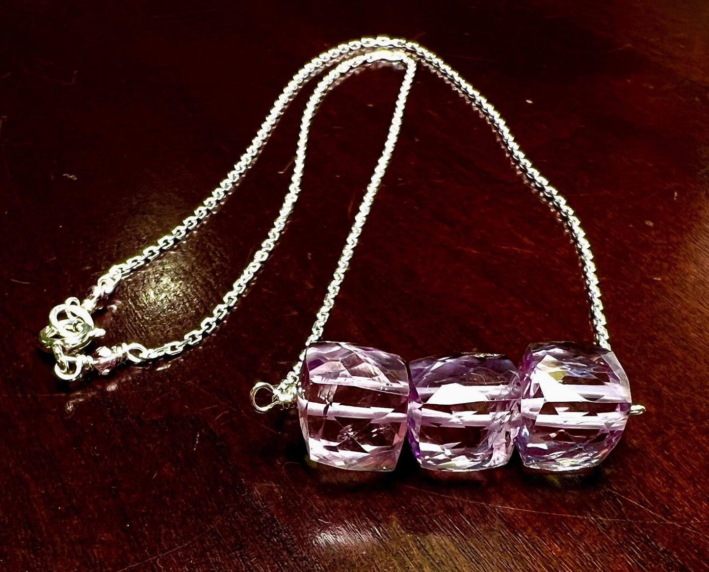 Natural Pink Amethyst 7-9mm 3 pcs Cube in 925 Sterling Silver necklace Soothing Gem, Natural AAA Amethyst Square Ice Cube Gems
