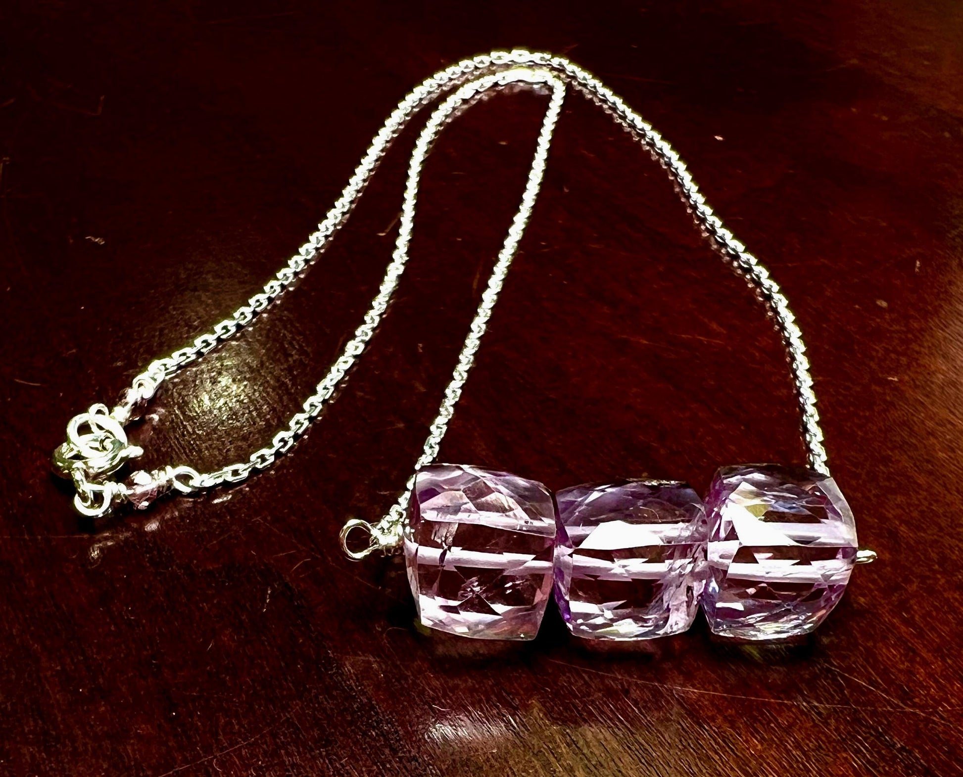 Natural Pink Amethyst 7-9mm 3 pcs Cube in 925 Sterling Silver necklace Soothing Gem, Natural AAA Amethyst Square Ice Cube Gems