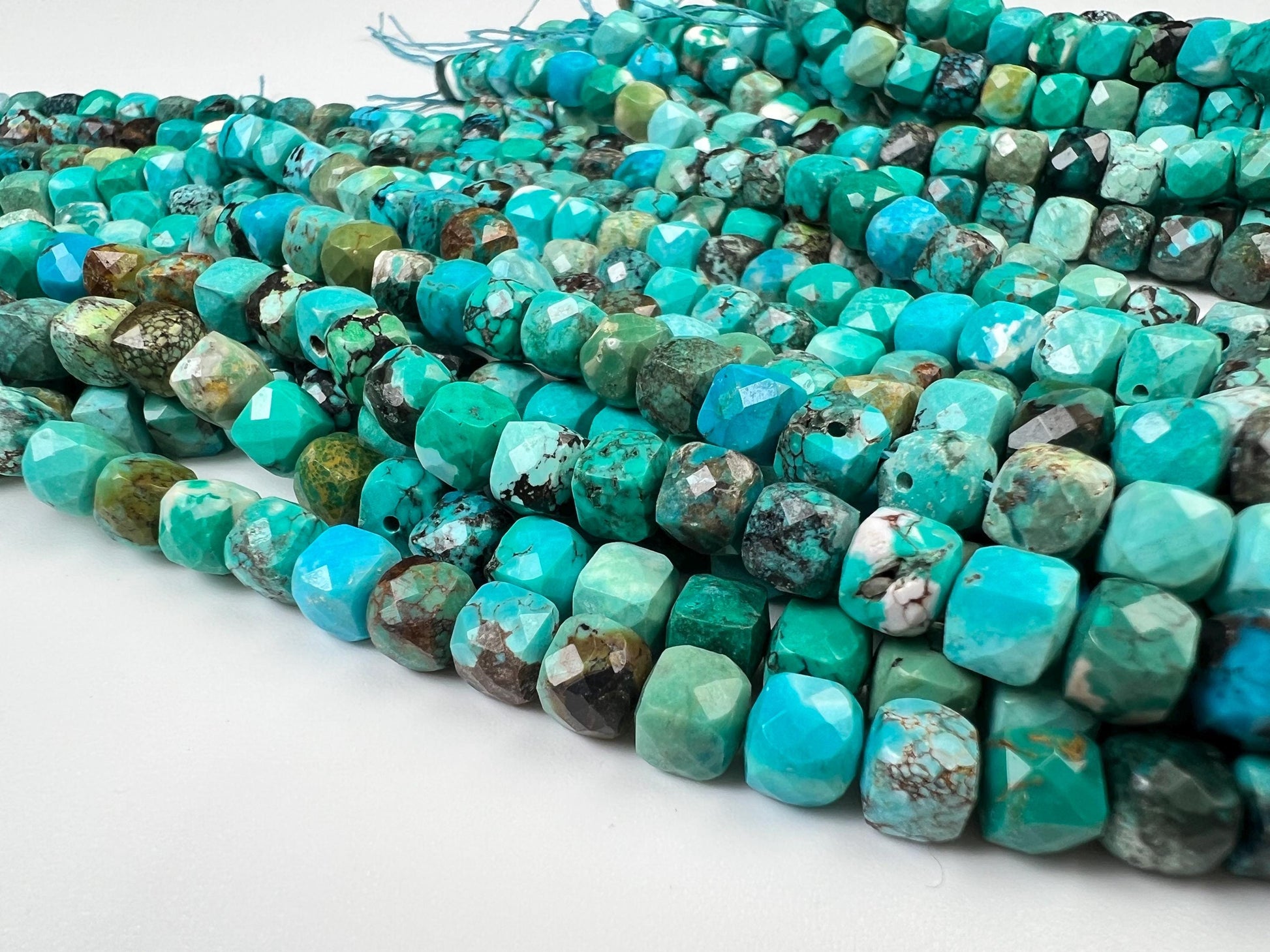 Natural Turquoise Faceted Cube Beads, 6-6.5mm, 15" Strand