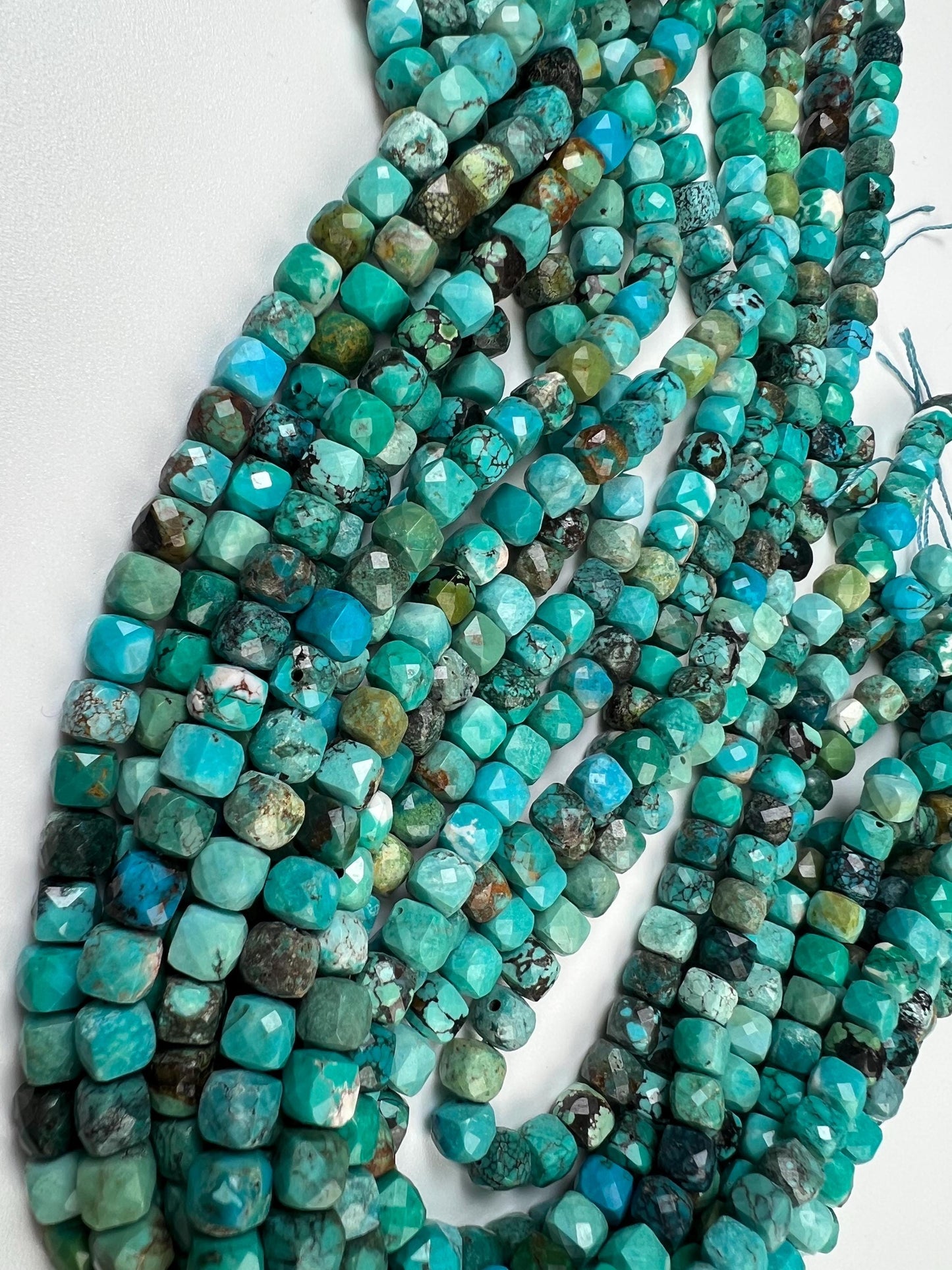 Natural Turquoise Faceted Cube Beads, 6-6.5mm, 15" Strand
