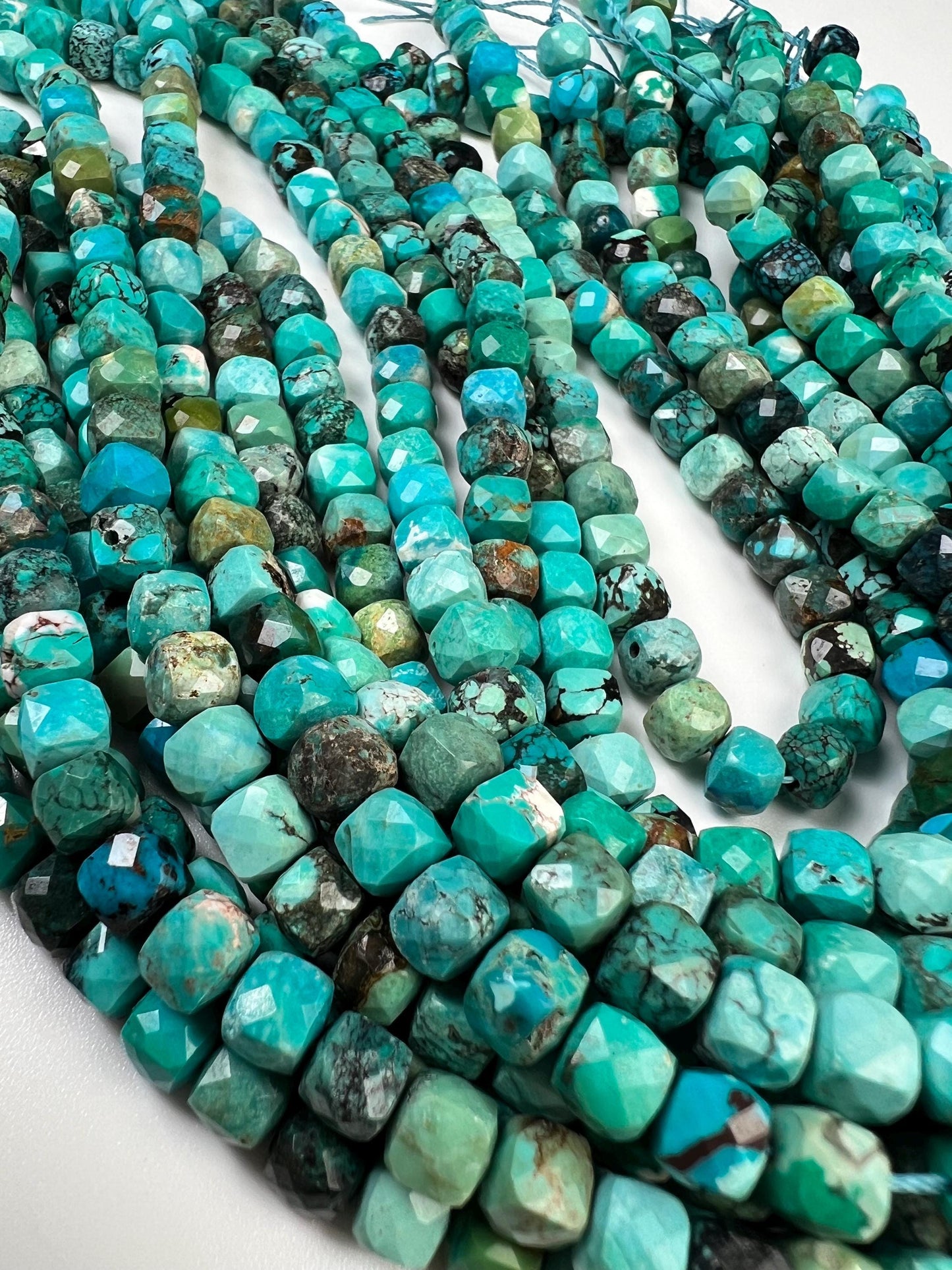 Natural Turquoise Faceted Cube Beads, 6-6.5mm, 15" Strand
