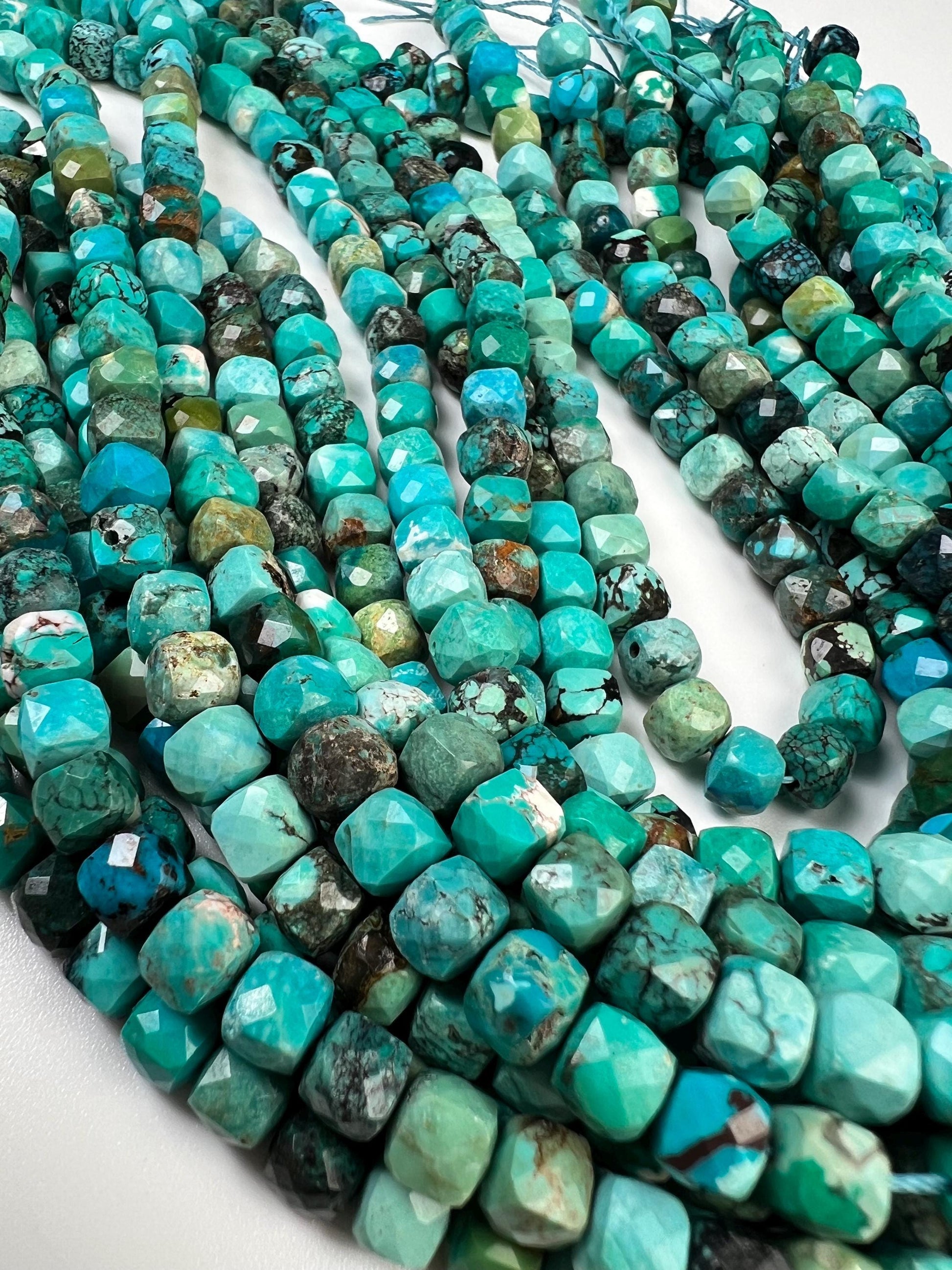 Natural Turquoise Faceted Cube Beads, 6-6.5mm, 15" Strand