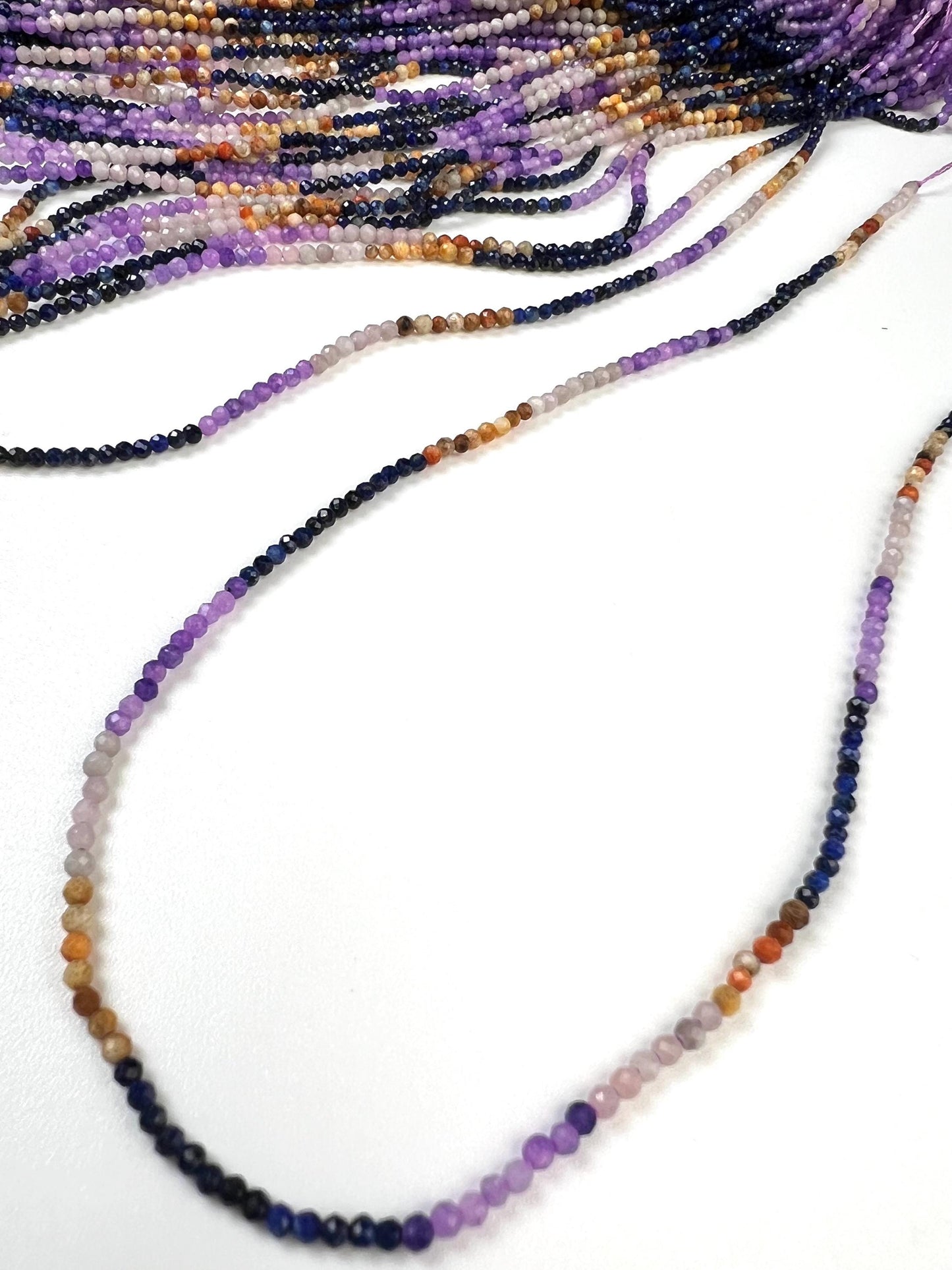 2mm Multi Gemstone Bead Strand: Lapis, Moonstone, Amethyst,brown tourmaline Mix Gemstone for jewelry making 14.5” full strand