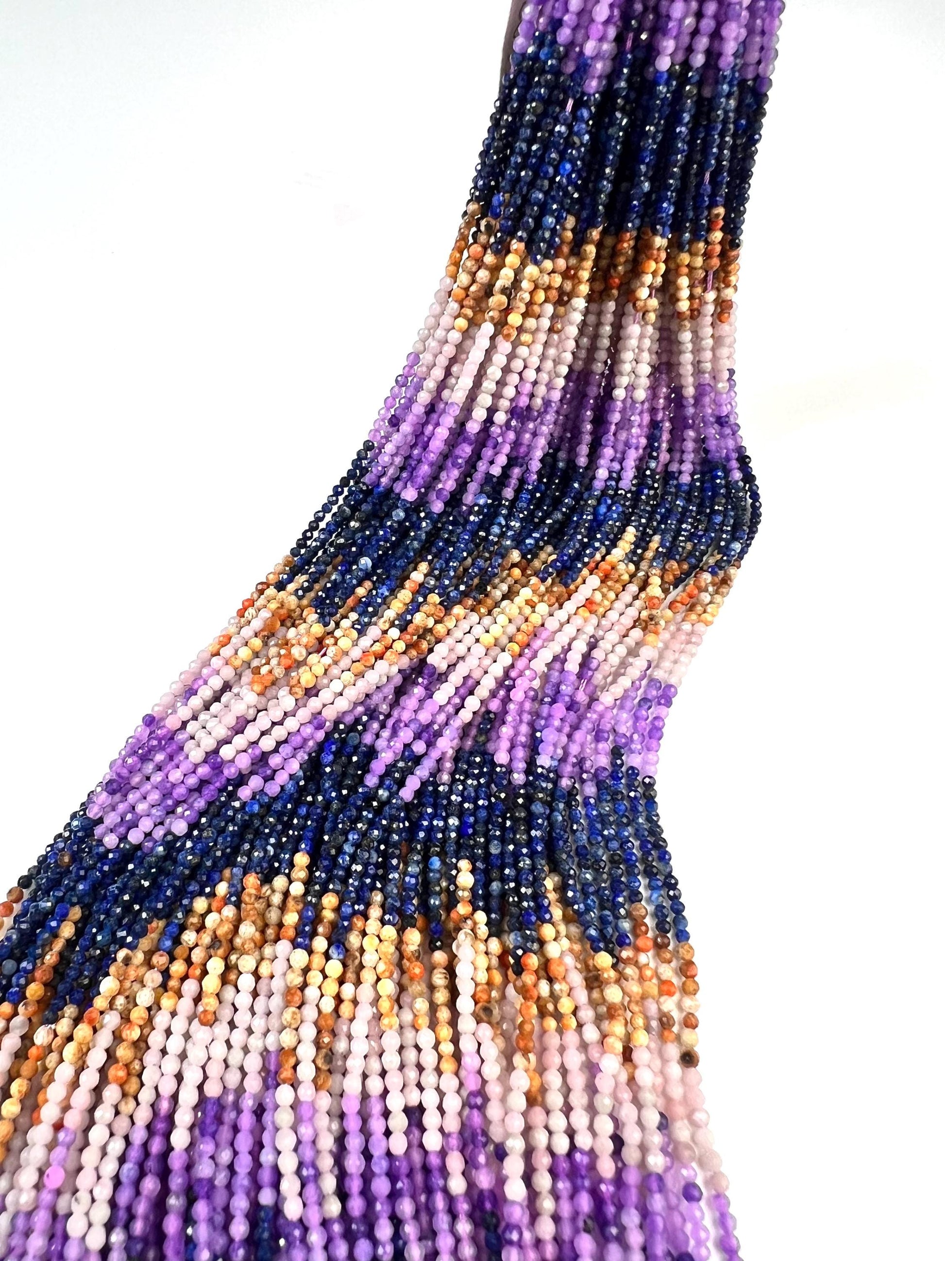 2mm Multi Gemstone Bead Strand: Lapis, Moonstone, Amethyst,brown tourmaline Mix Gemstone for jewelry making 14.5” full strand