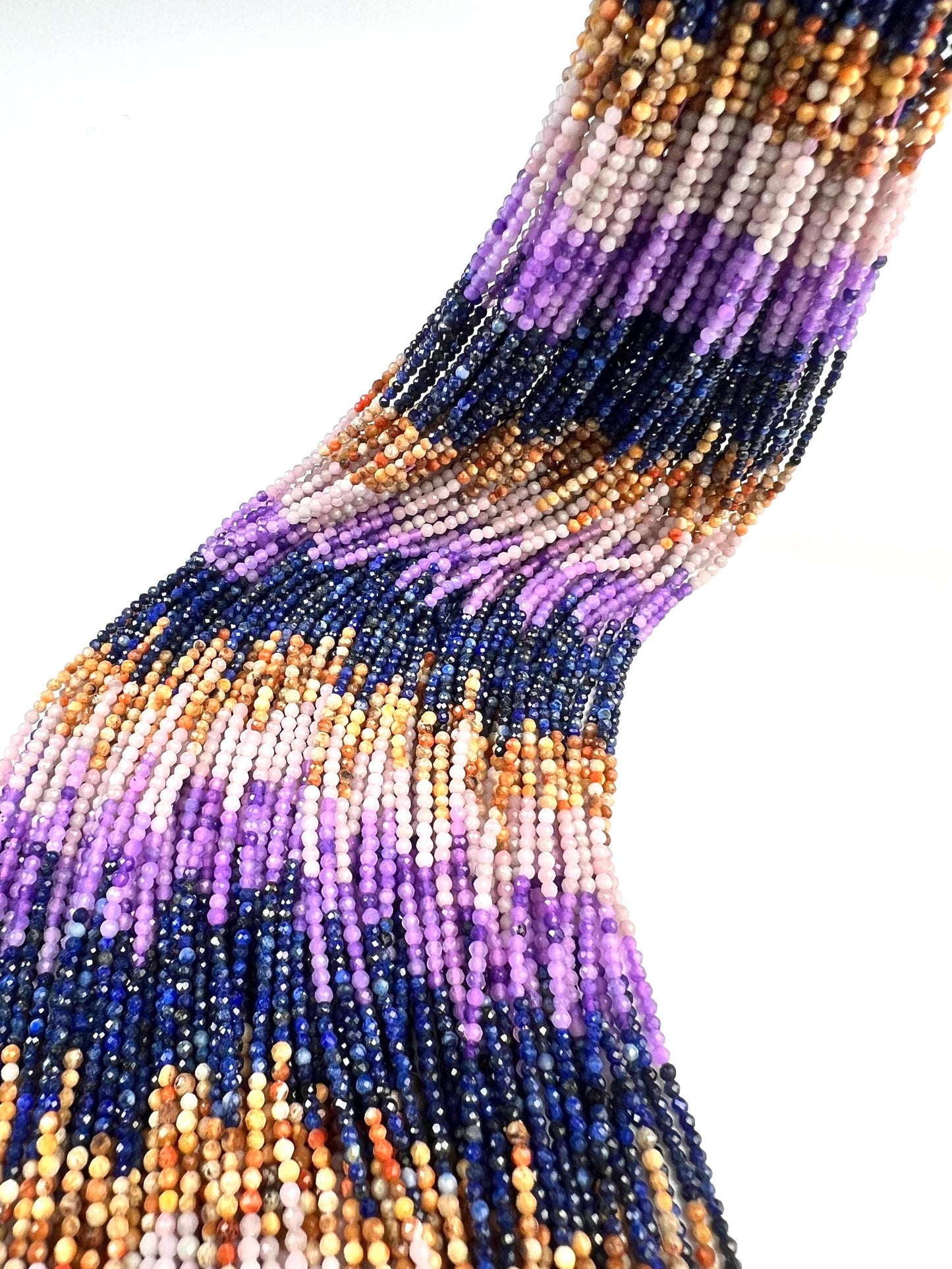 2mm Multi Gemstone Bead Strand: Lapis, Moonstone, Amethyst,brown tourmaline Mix Gemstone for jewelry making 14.5” full strand