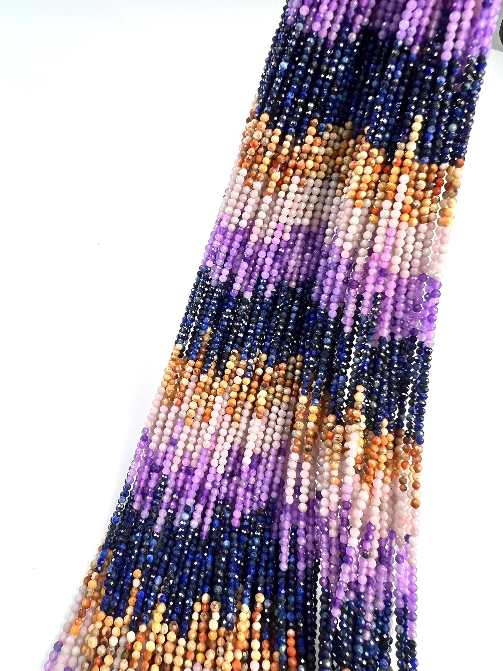 2mm Multi Gemstone Bead Strand: Lapis, Moonstone, Amethyst,brown tourmaline Mix Gemstone for jewelry making 14.5” full strand