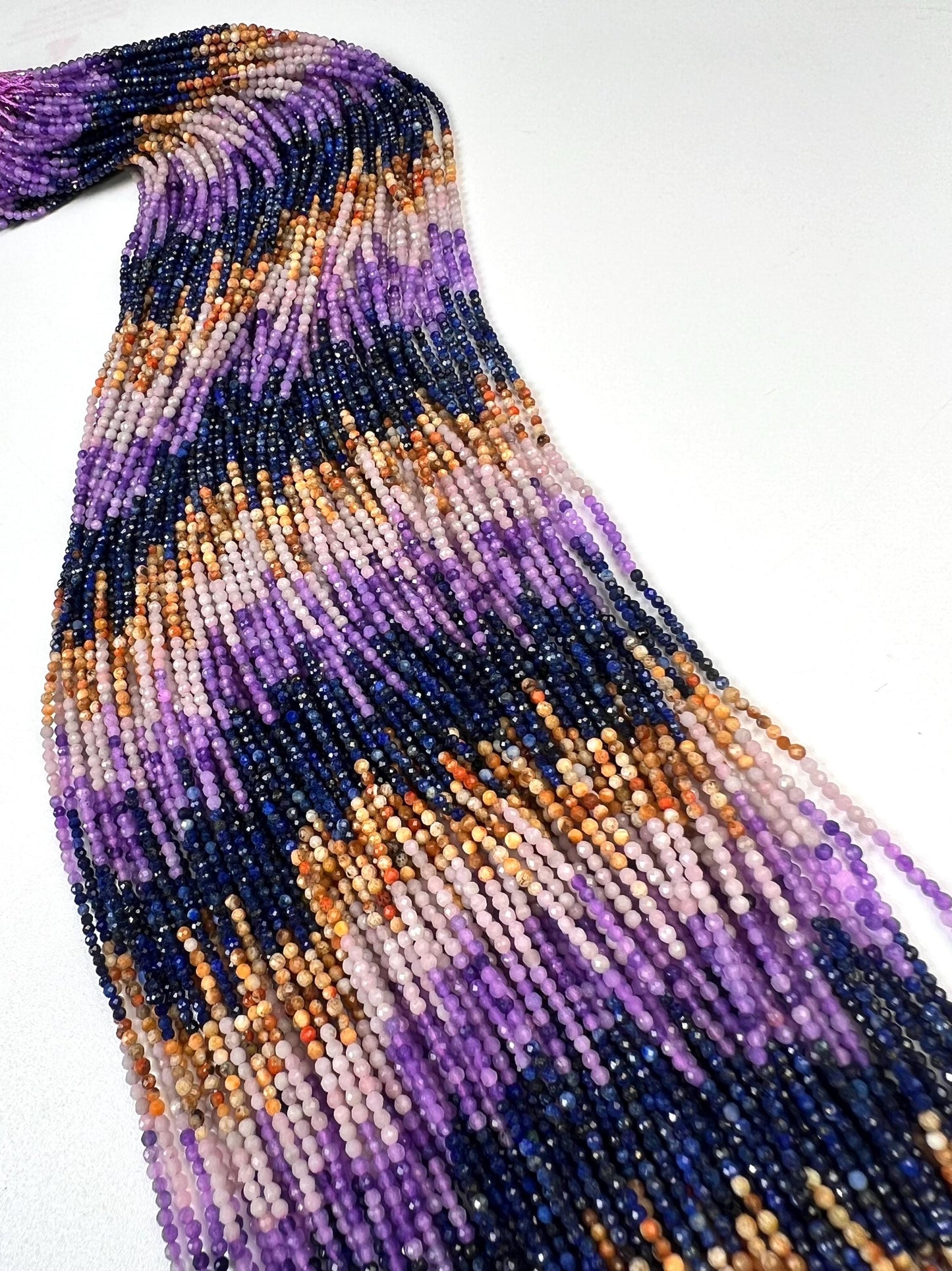 2mm Multi Gemstone Bead Strand: Lapis, Moonstone, Amethyst,brown tourmaline Mix Gemstone for jewelry making 14.5” full strand