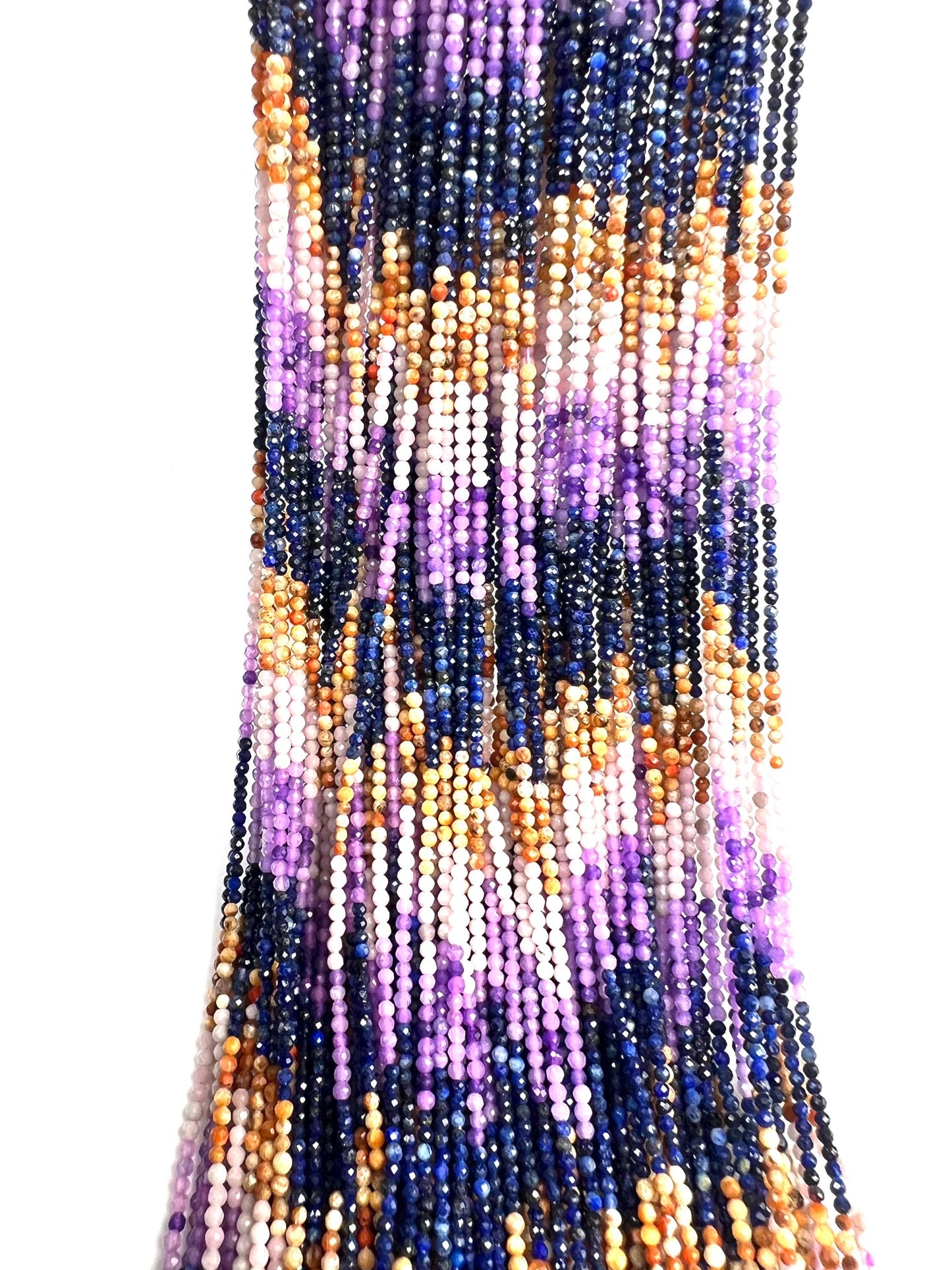 2mm Multi Gemstone Bead Strand: Lapis, Moonstone, Amethyst,brown tourmaline Mix Gemstone for jewelry making 14.5” full strand