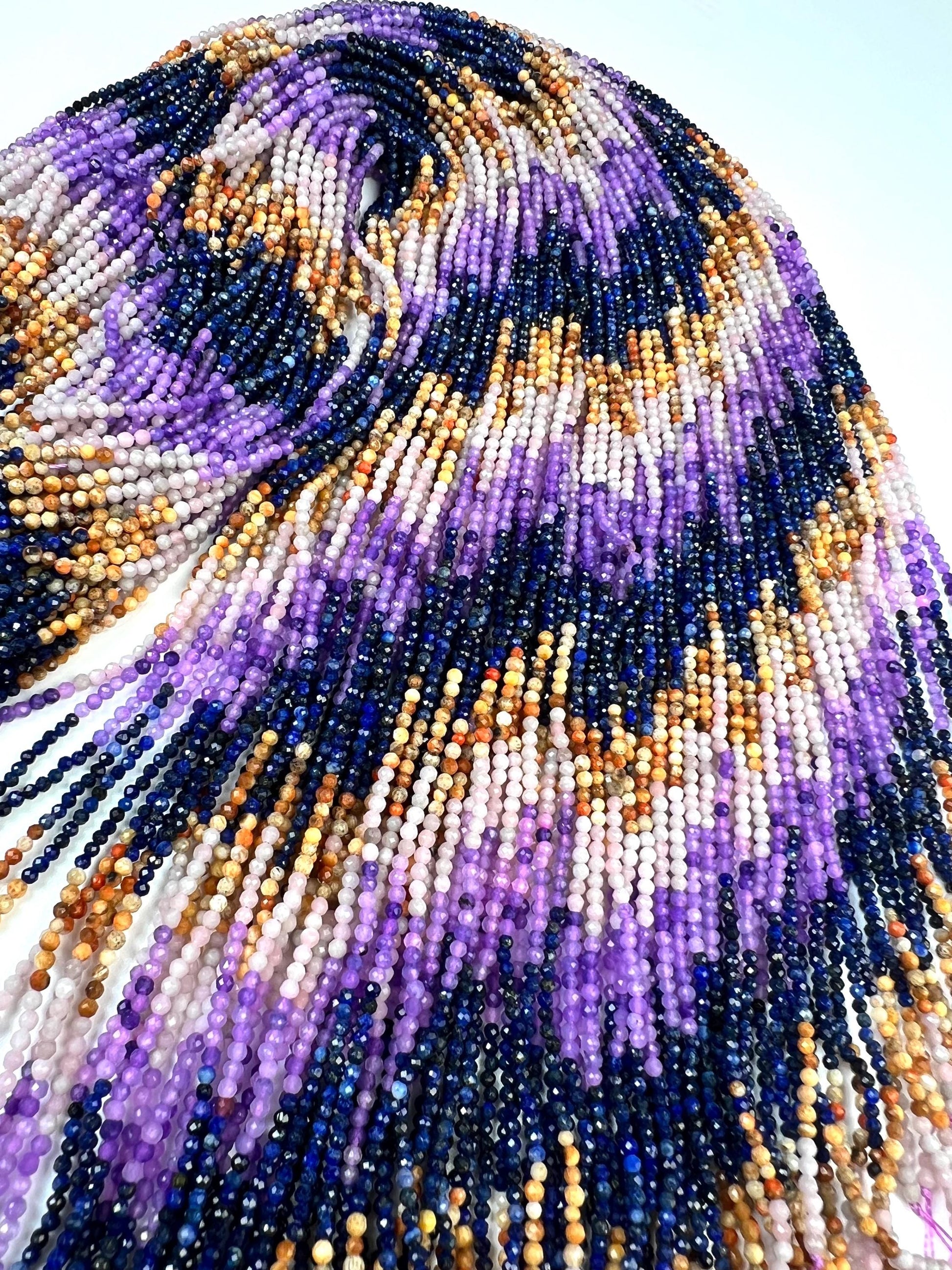 2mm Multi Gemstone Bead Strand: Lapis, Moonstone, Amethyst,brown tourmaline Mix Gemstone for jewelry making 14.5” full strand