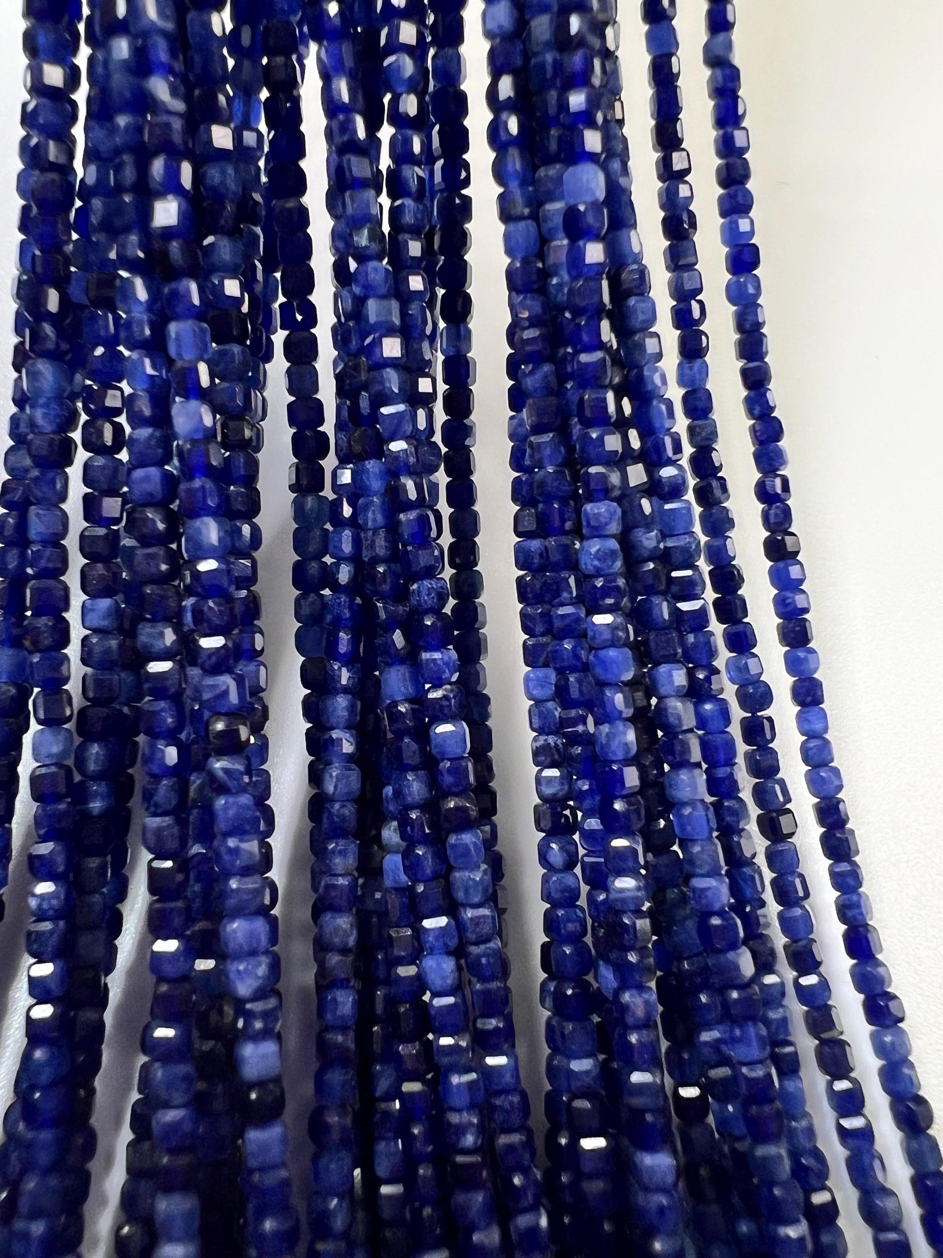 Natural Sodalite 2.5mm Micro Faceted Square Cube shape Beads, Jewelry Making 15" full Strand
