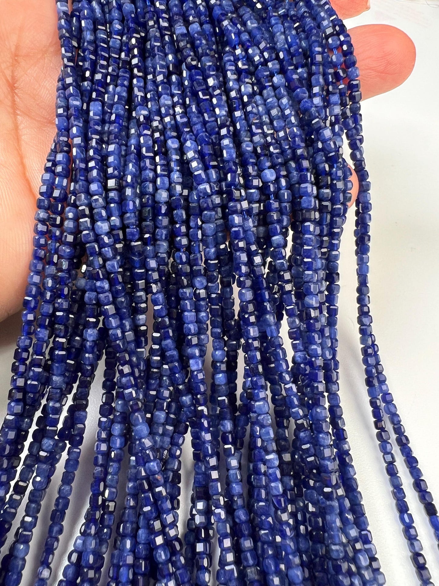 Natural Sodalite 2.5mm Micro Faceted Square Cube shape Beads, Jewelry Making 15" full Strand
