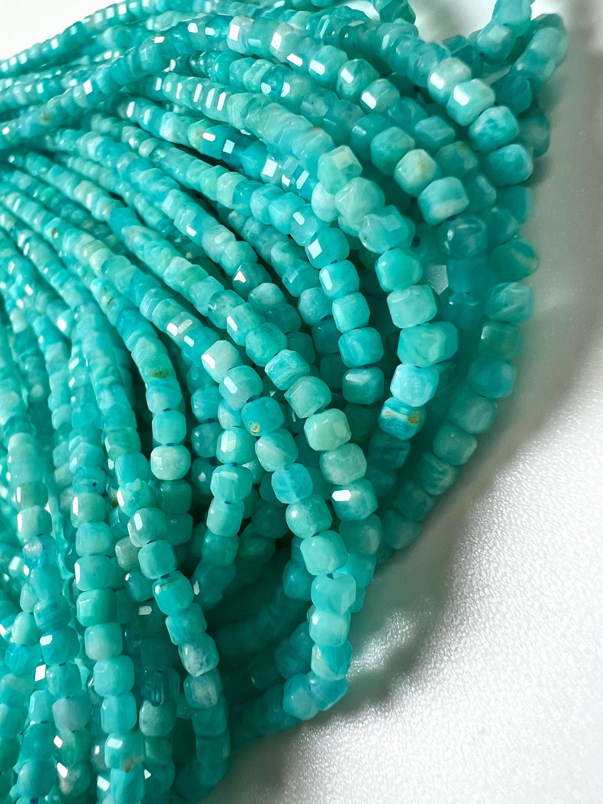 Natural Amazonite Square Cube Micro Faceted AAA Round 2mm Jewelry Making Beads DIY Gemstone Beads 15.5” Full Strand approx 160 pieces