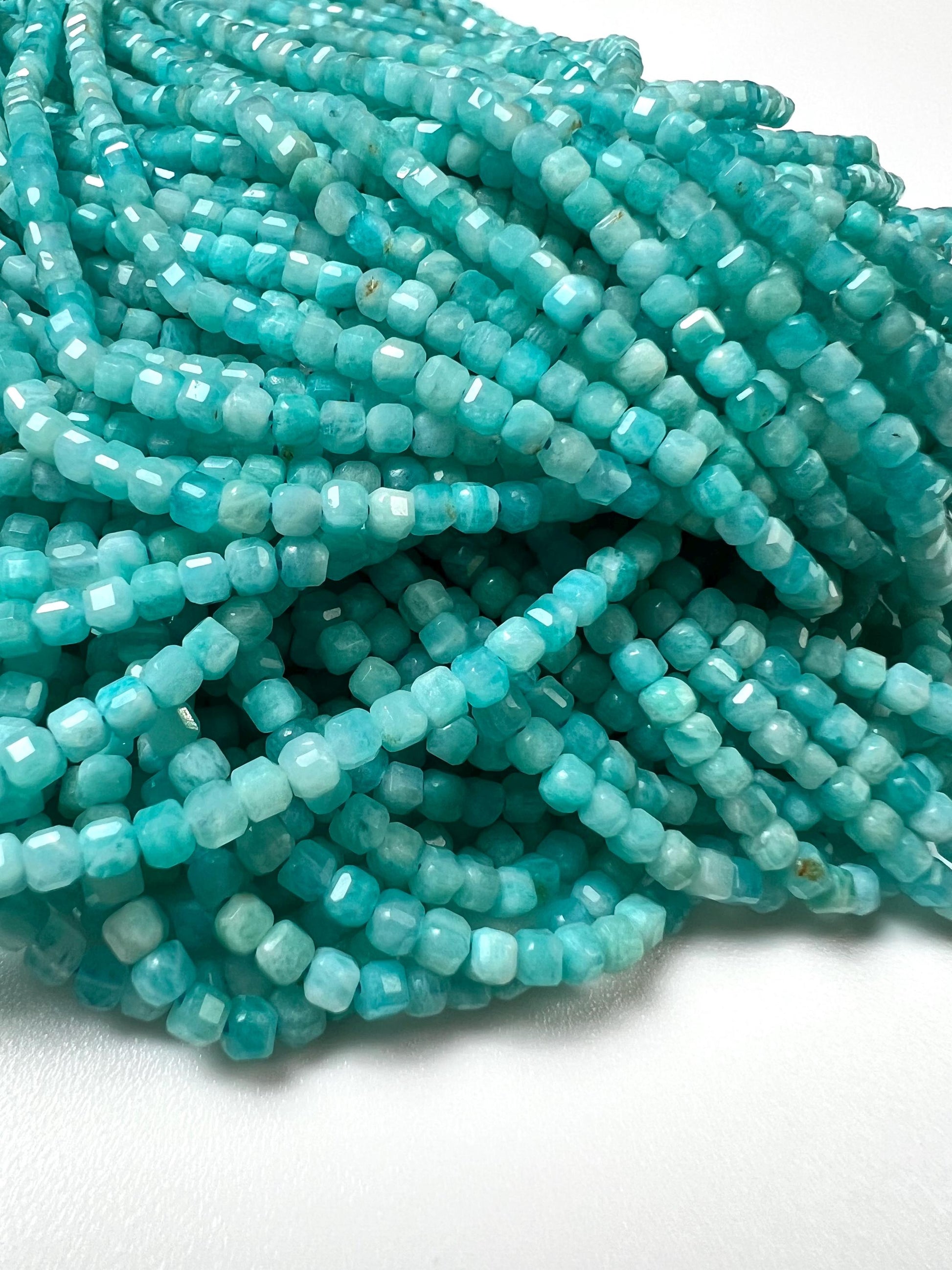 Natural Amazonite Square Cube Micro Faceted AAA Round 2mm Jewelry Making Beads DIY Gemstone Beads 15.5” Full Strand approx 160 pieces
