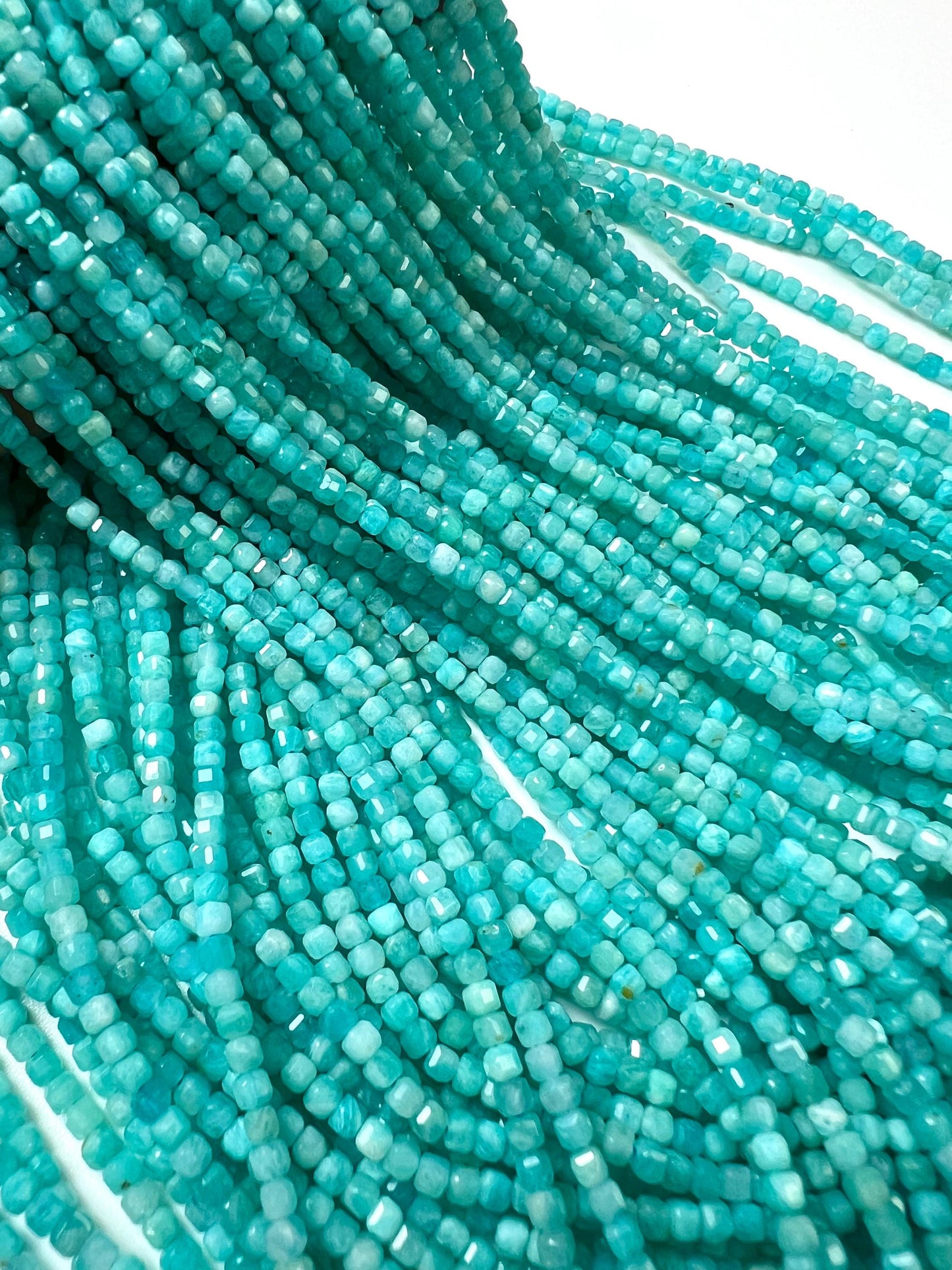Natural Amazonite Square Cube Micro Faceted AAA Round 2mm Jewelry Making Beads DIY Gemstone Beads 15.5” Full Strand approx 160 pieces