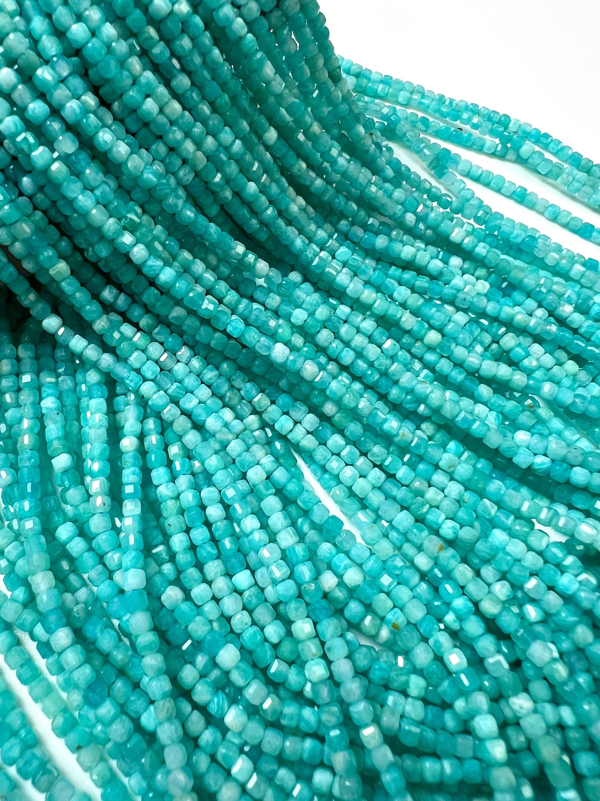 Natural Amazonite Square Cube Micro Faceted AAA Round 2mm Jewelry Making Beads DIY Gemstone Beads 15.5” Full Strand approx 160 pieces