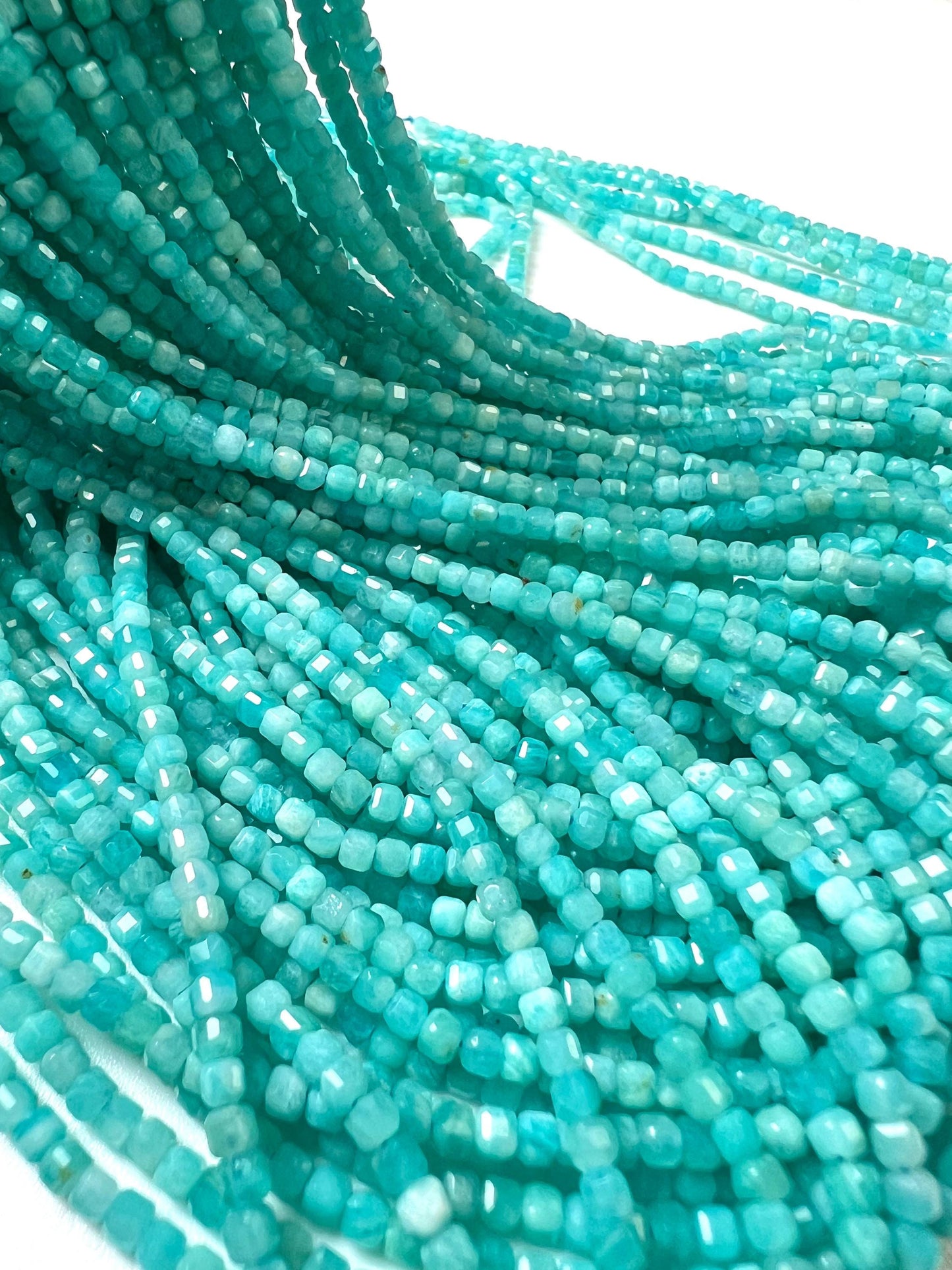 Natural Amazonite Square Cube Micro Faceted AAA Round 2mm Jewelry Making Beads DIY Gemstone Beads 15.5” Full Strand approx 160 pieces