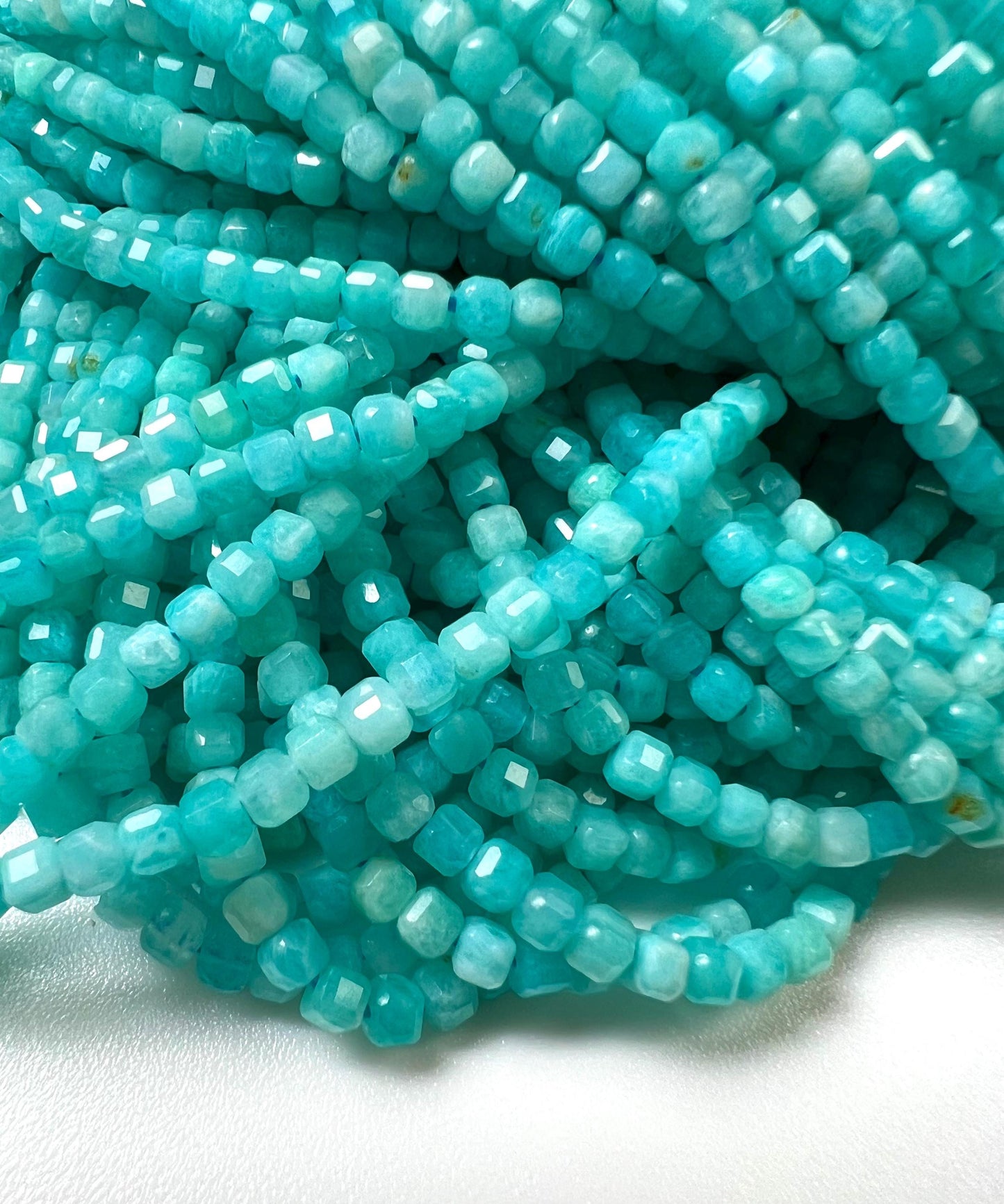 Natural Amazonite Square Cube Micro Faceted AAA Round 2mm Jewelry Making Beads DIY Gemstone Beads 15.5” Full Strand approx 160 pieces