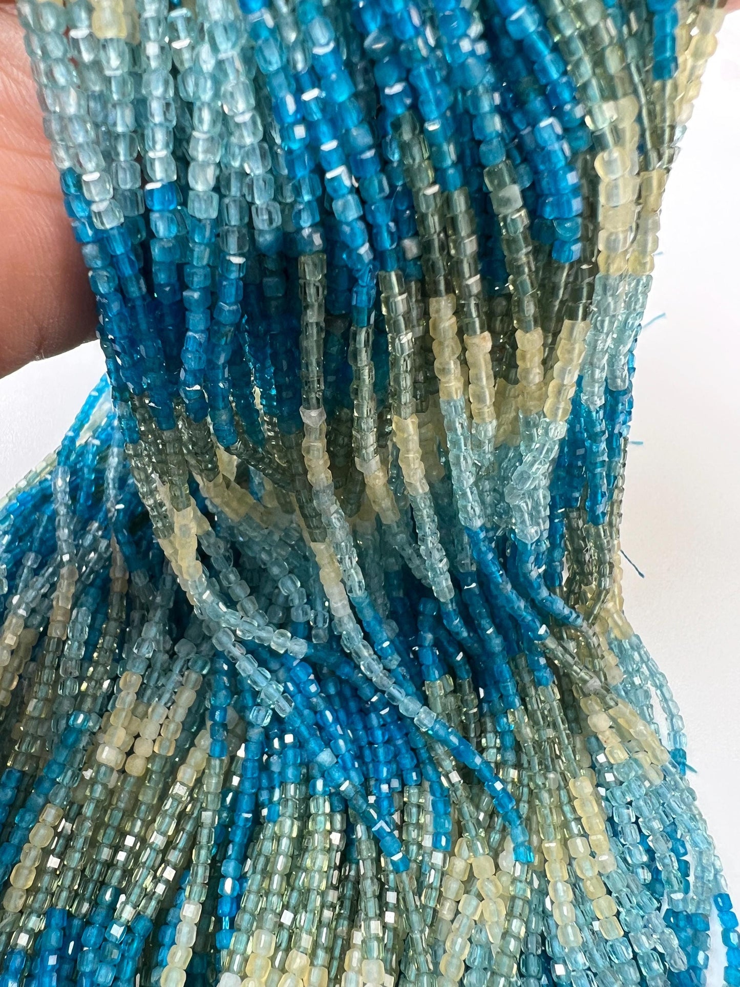 Natural Apatite blue shaded squares Cube Shape Micro Faceted Cube beads for jewelry making beads 15.5” full strand Approximately 200 piece