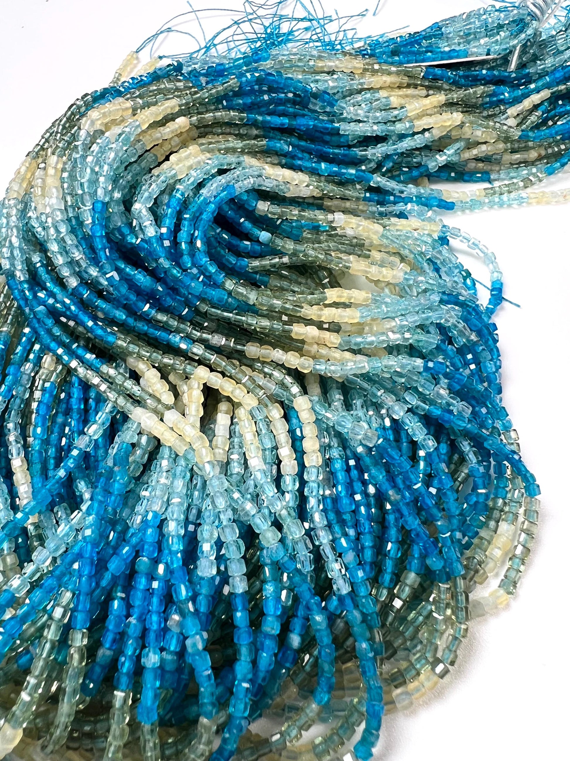 Natural Apatite blue shaded squares Cube Shape Micro Faceted Cube beads for jewelry making beads 15.5” full strand Approximately 200 piece