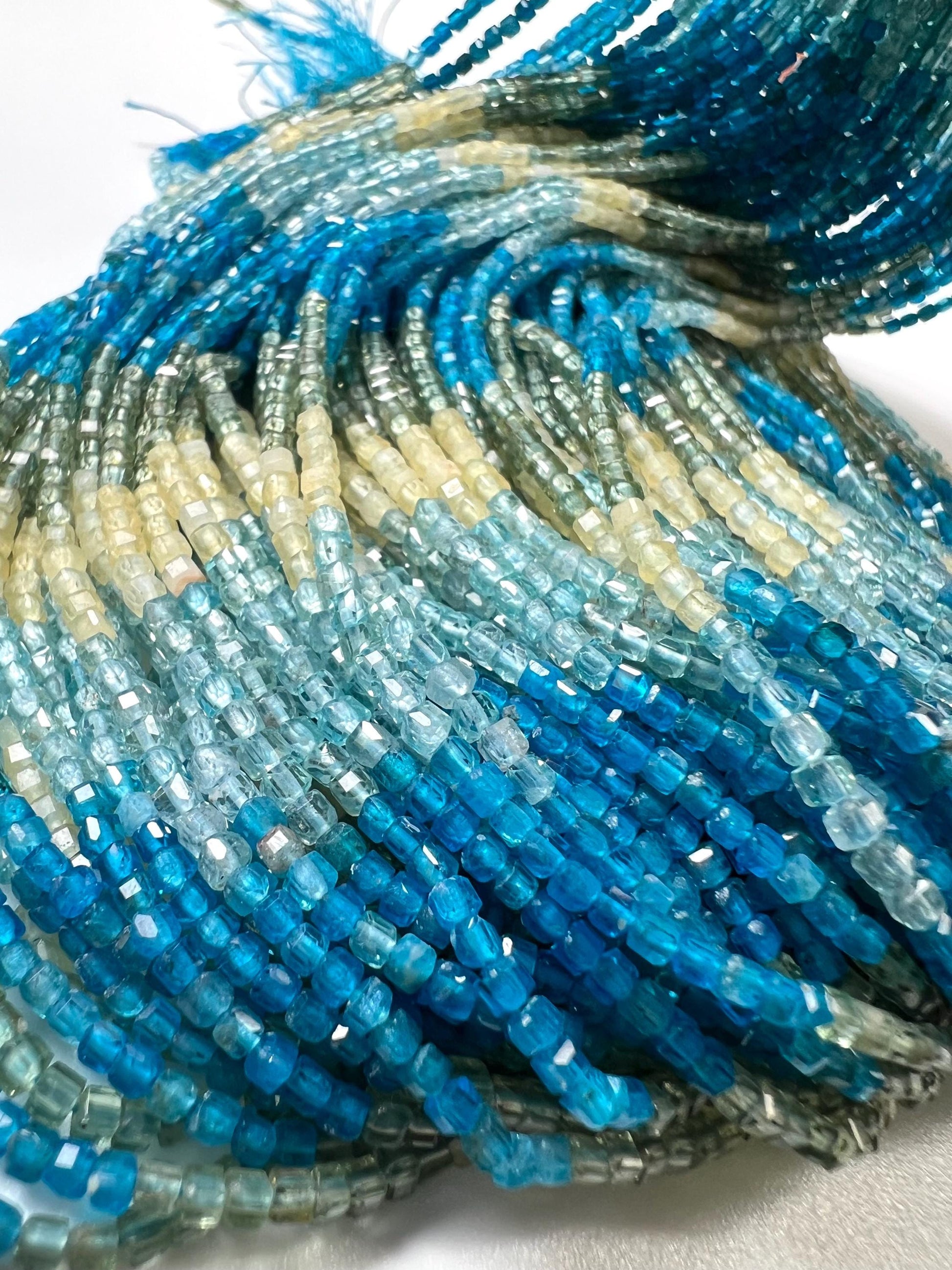 Natural Apatite blue shaded squares Cube Shape Micro Faceted Cube beads for jewelry making beads 15.5” full strand Approximately 200 piece