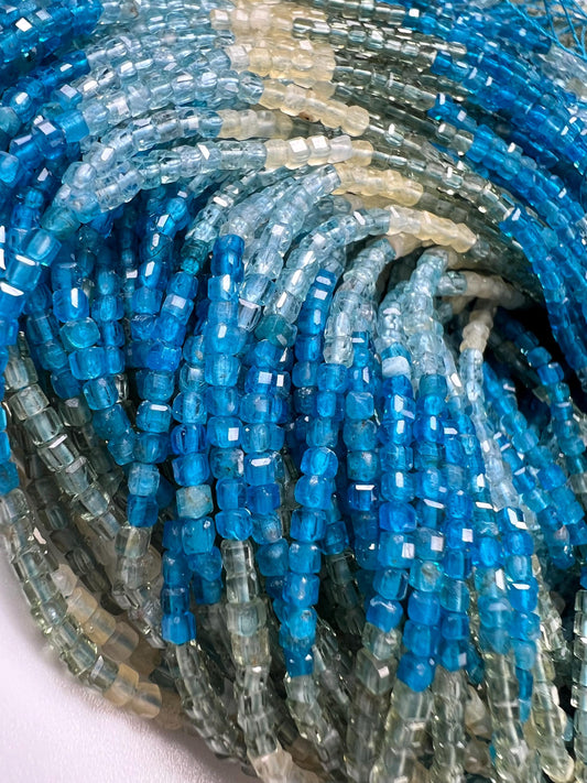 Natural Apatite blue shaded squares Cube Shape Micro Faceted Cube beads for jewelry making beads 15.5” full strand Approximately 200 piece