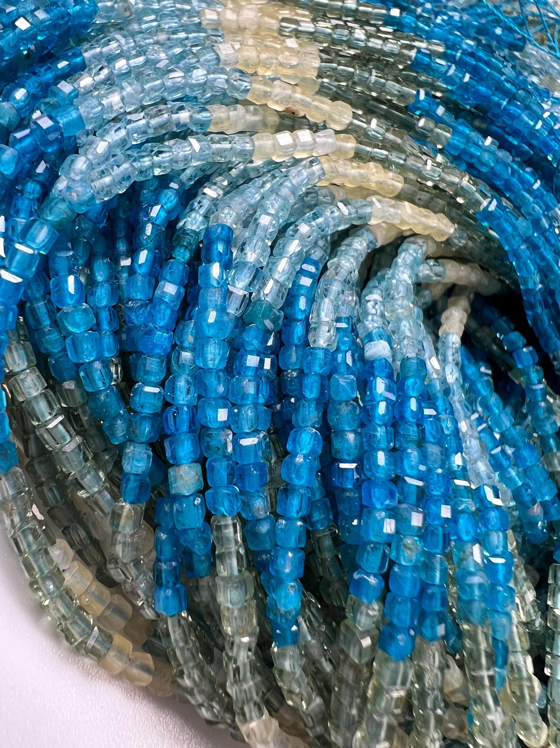 Natural Apatite blue shaded squares Cube Shape Micro Faceted Cube beads for jewelry making beads 15.5” full strand Approximately 200 piece