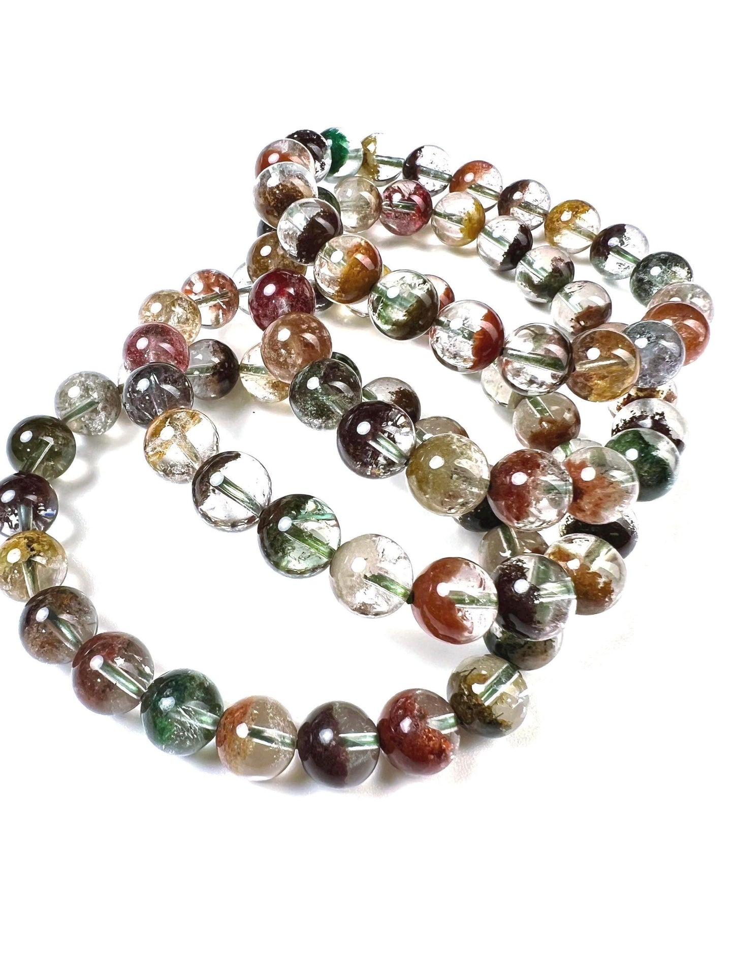 Natural Phantom Quartz multi Bracelet, Four Season Garden Ghos 9mm Stretch bracelet