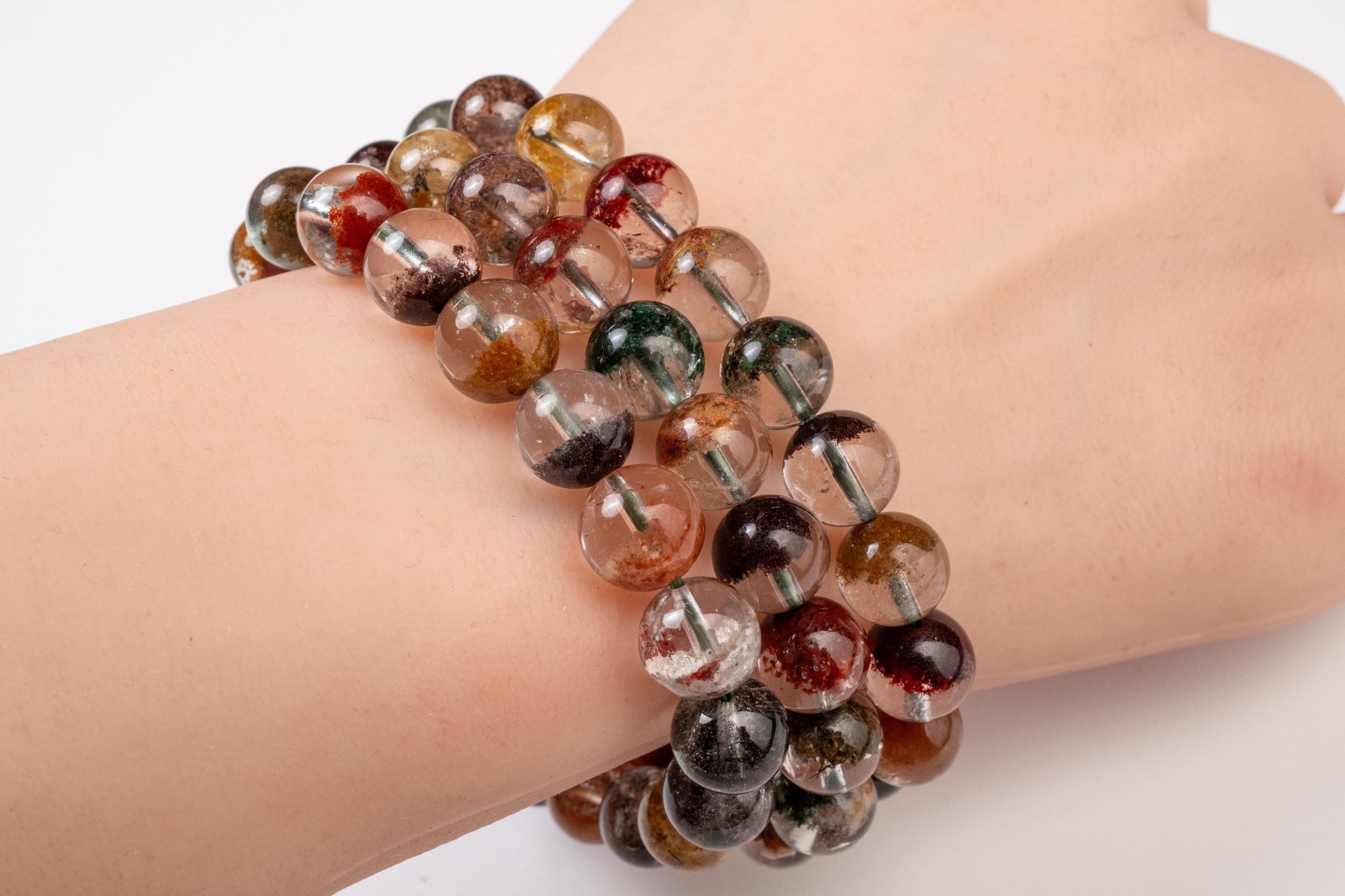 Natural Phantom Quartz Bracelet, Four Season Garden Ghost, 9mm Stretchy