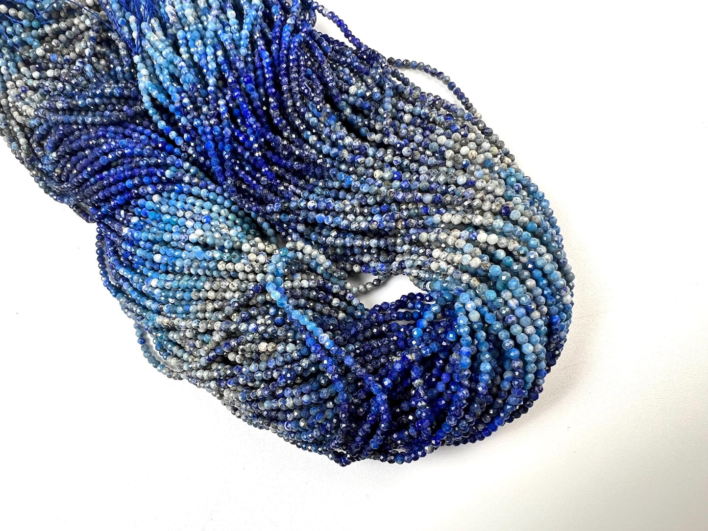 Ombre Lapis Lazuli 2mm Faceted Round Beads, 15.5" Strand