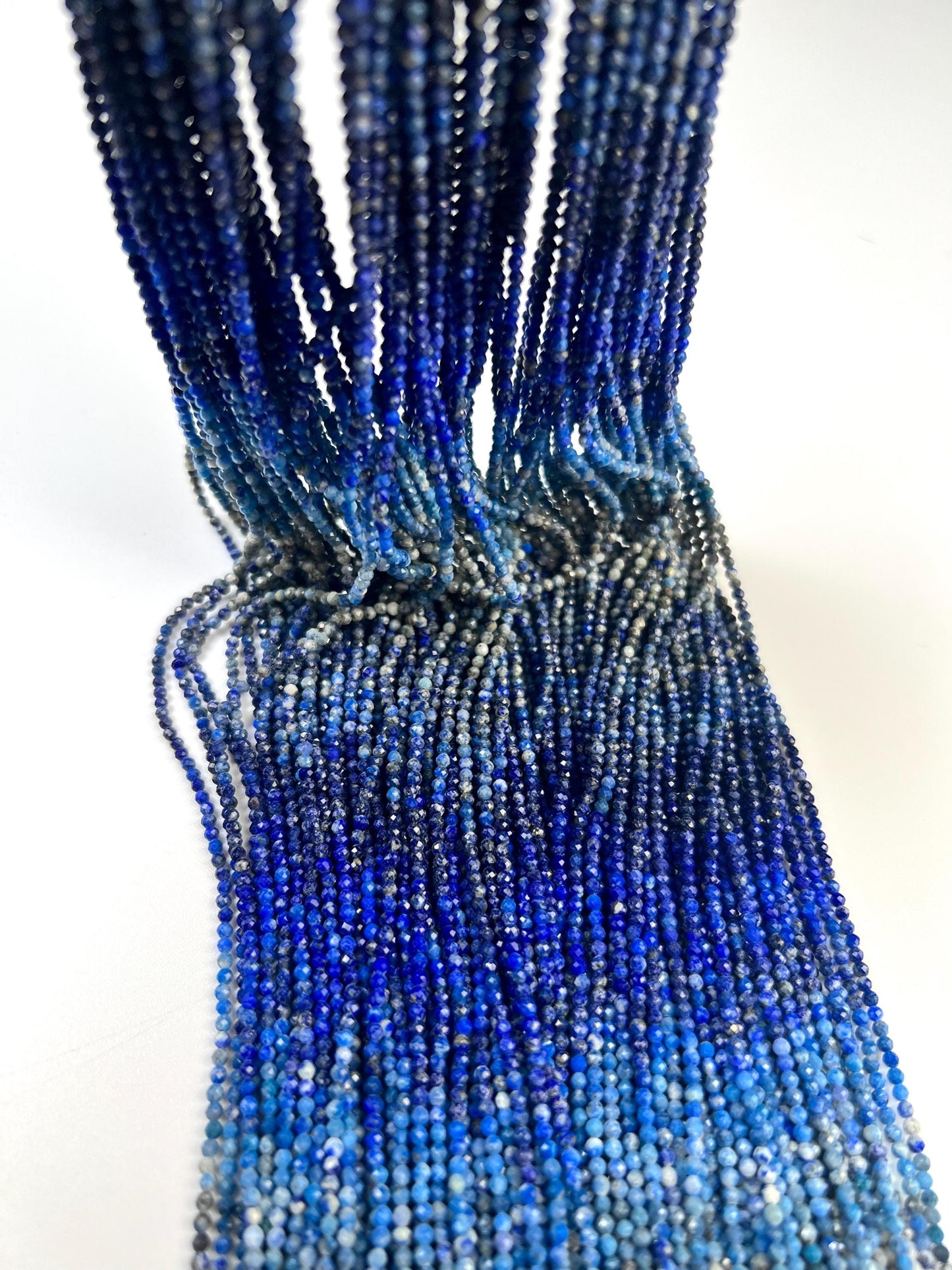 Ombre Lapis Lazuli 2mm Faceted Round Beads, 15.5" Strand