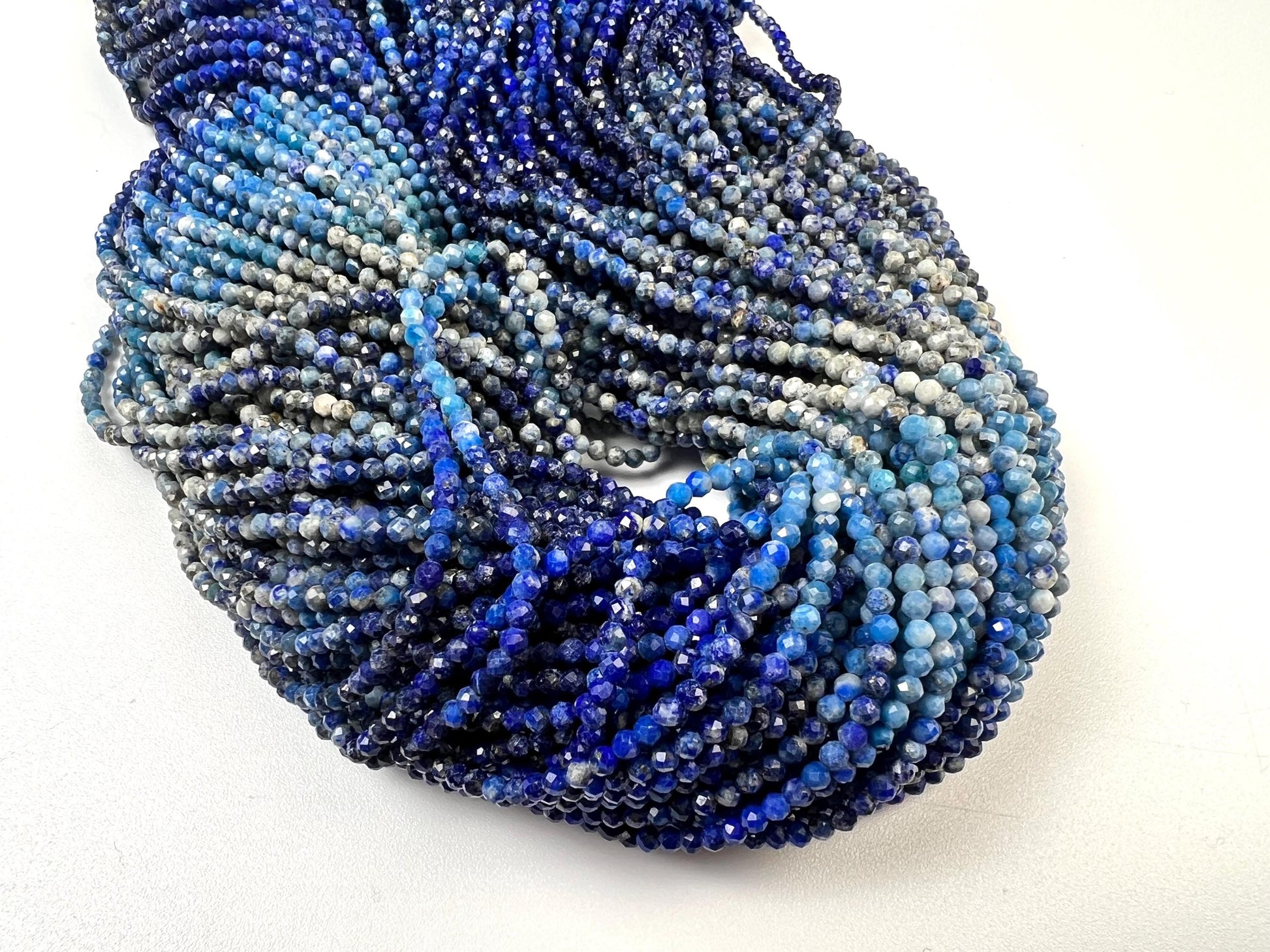 Ombre Lapis Lazuli 2mm Faceted Round Beads, 15.5" Strand