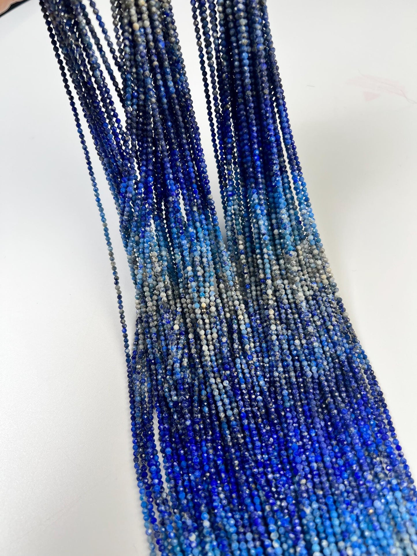 Ombre Lapis Lazuli 2mm Faceted Round Beads, 15.5" Strand