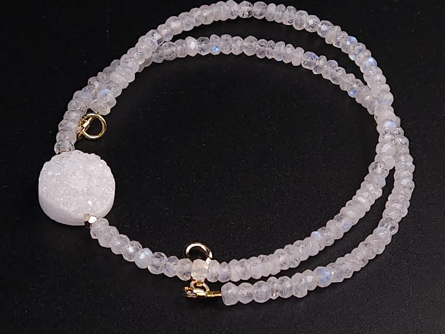 Natural Moonstone Faceted 4.5-5mm Rondelle with 15mm moonstone dime Front Choker layering gold Necklace Birthday, yoga,healing