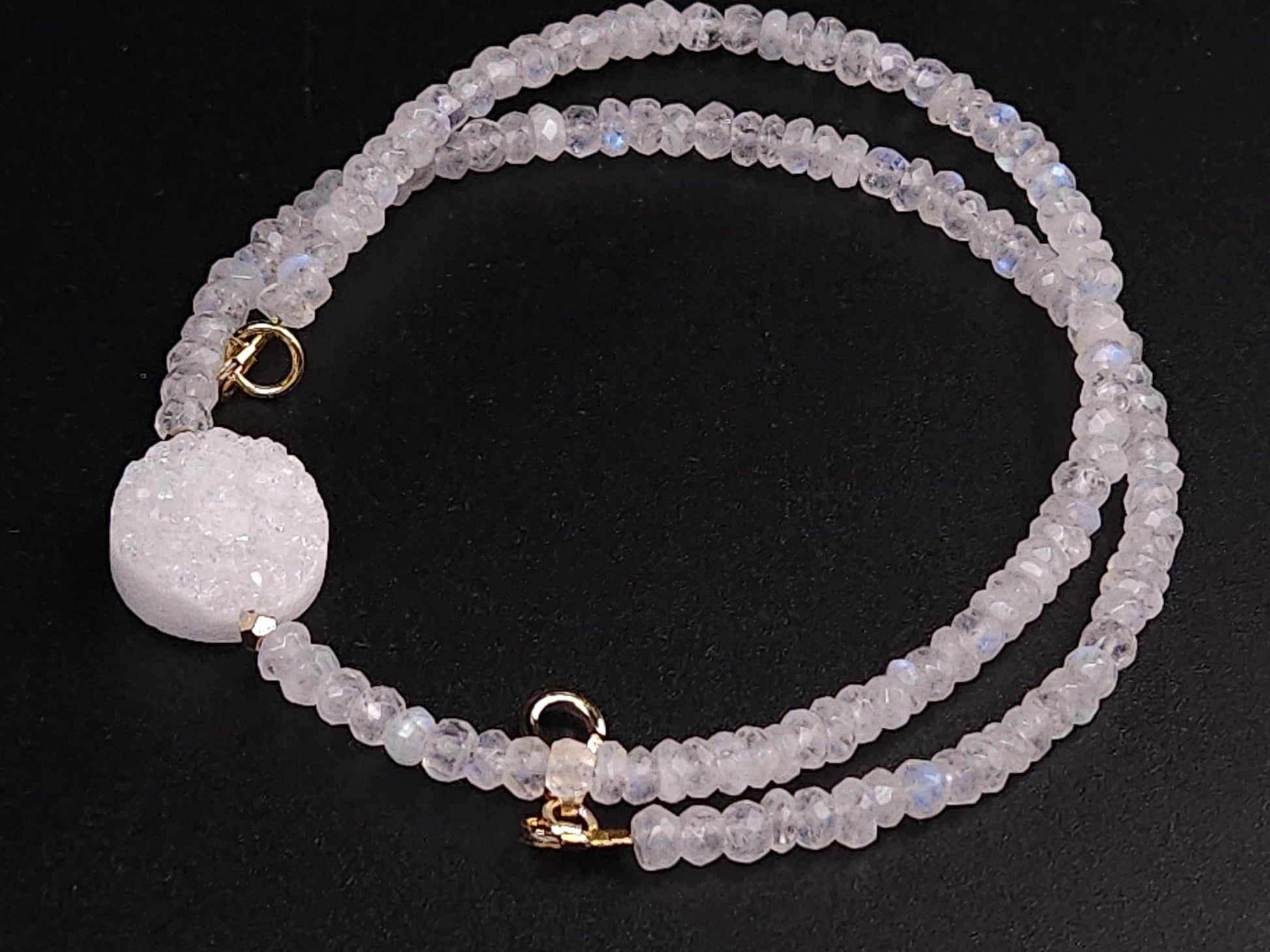 Natural Moonstone Faceted 4.5-5mm Rondelle with 15mm moonstone dime Front Choker layering gold Necklace Birthday, yoga,healing