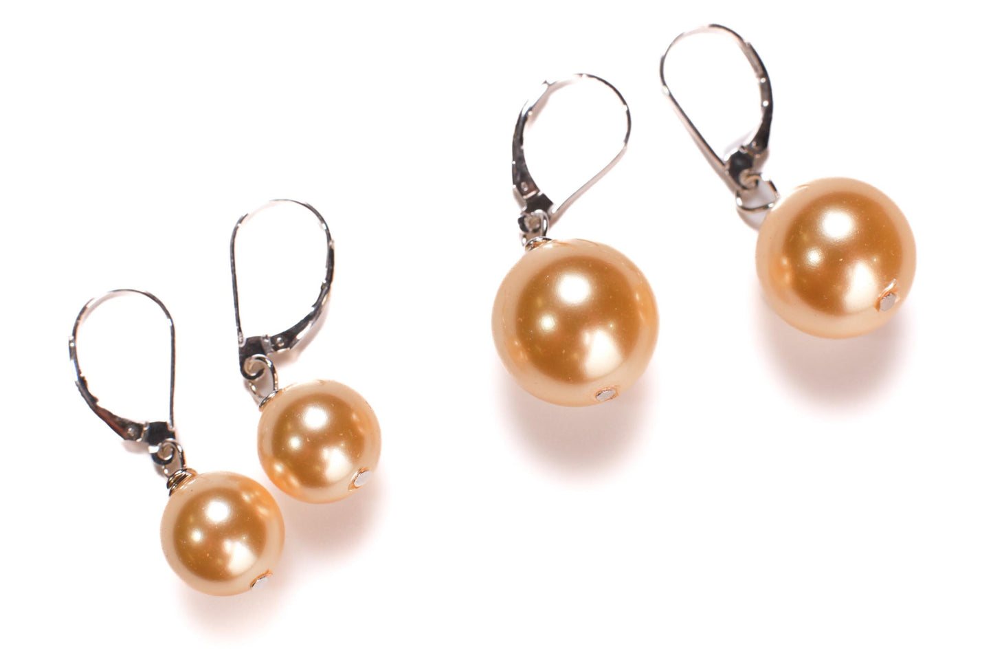 Golden Yellow South SeaShell Pearl 12,14,16mm Large Gold Plated, Gold Vermeil, Sterling Silver, Silver Plated Leverback Earrings