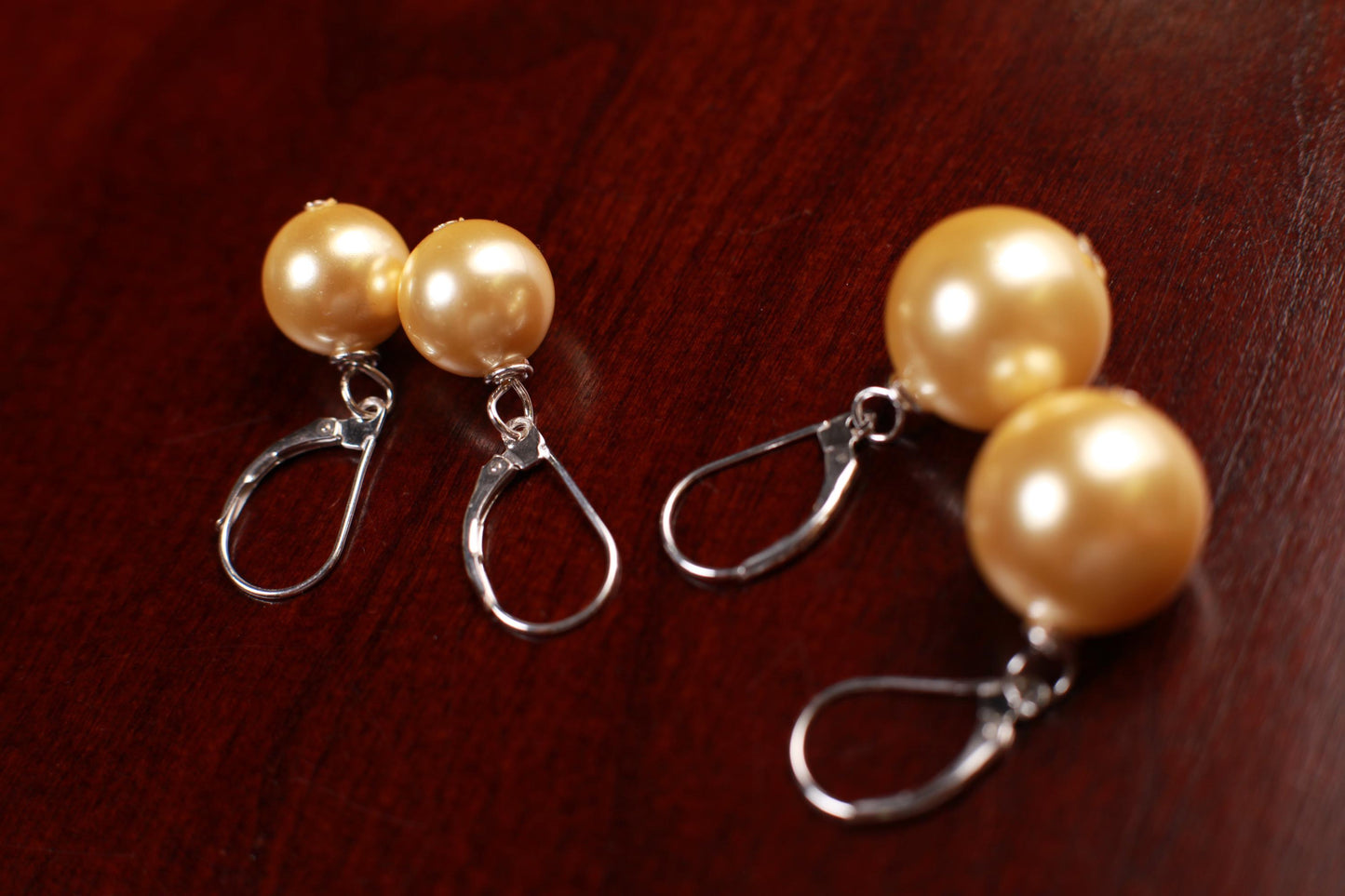 Golden Yellow South SeaShell Pearl 12,14,16mm Large Gold Plated, Gold Vermeil, Sterling Silver, Silver Plated Leverback Earrings
