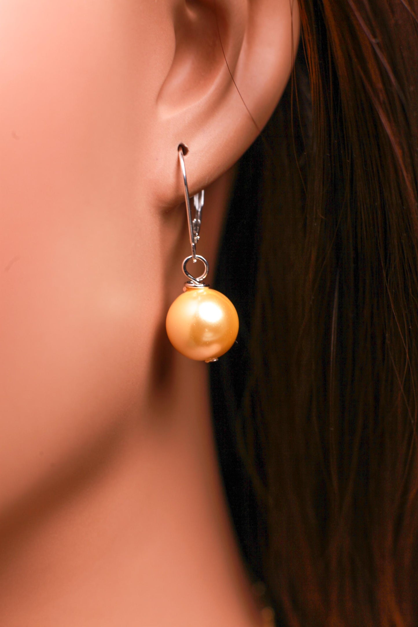 Golden Yellow South SeaShell Pearl 12,14,16mm Large Gold Plated, Gold Vermeil, Sterling Silver, Silver Plated Leverback Earrings