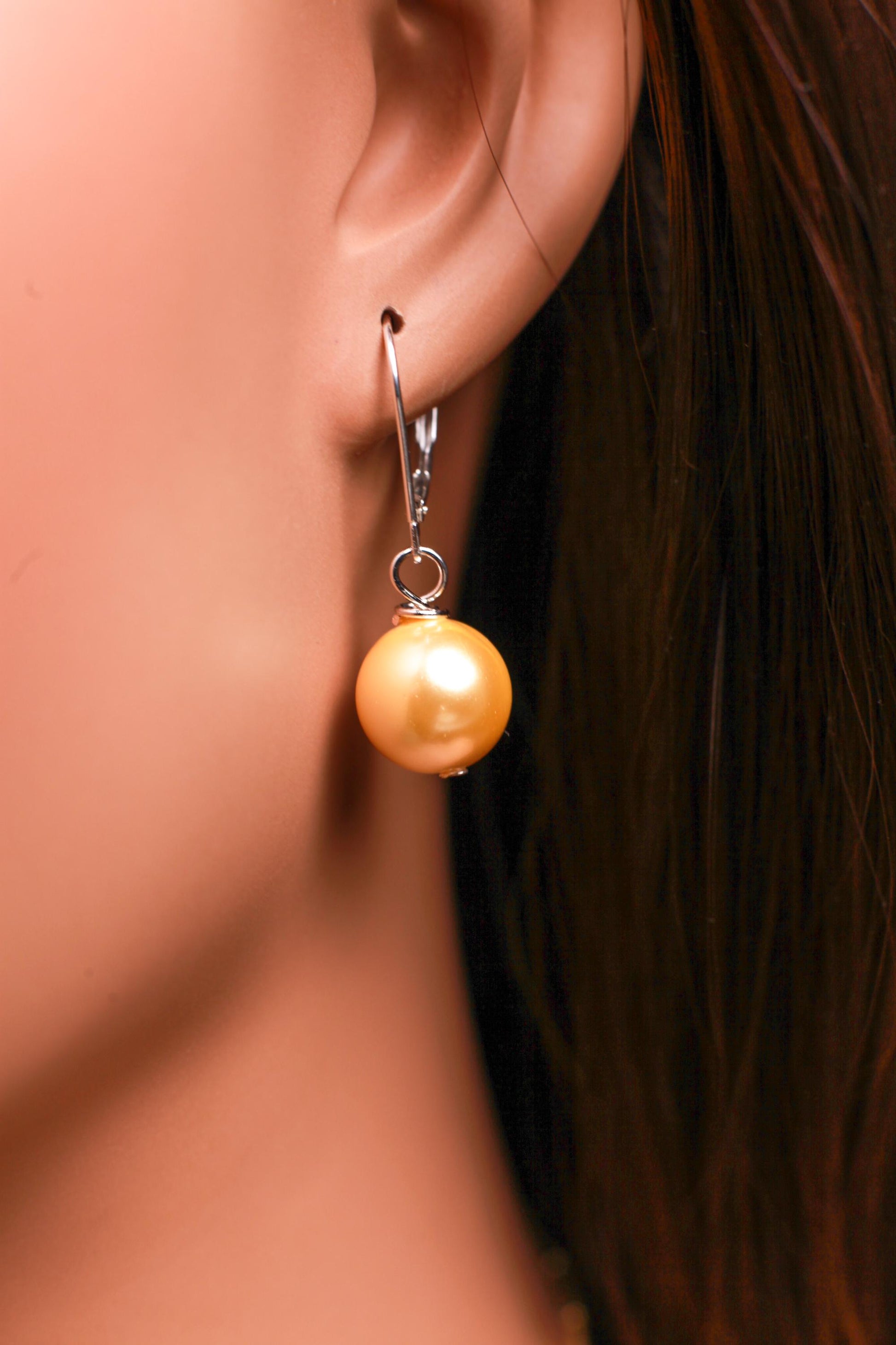 Golden Yellow South SeaShell Pearl 12,14,16mm Large Gold Plated, Gold Vermeil, Sterling Silver, Silver Plated Leverback Earrings